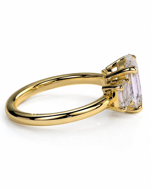 color_10K_YG, color_14K_YG &&A yellow gold ring featuring a large rectangular baguette-cut clear gemstone in a prong setting, shown on a clean white background.
