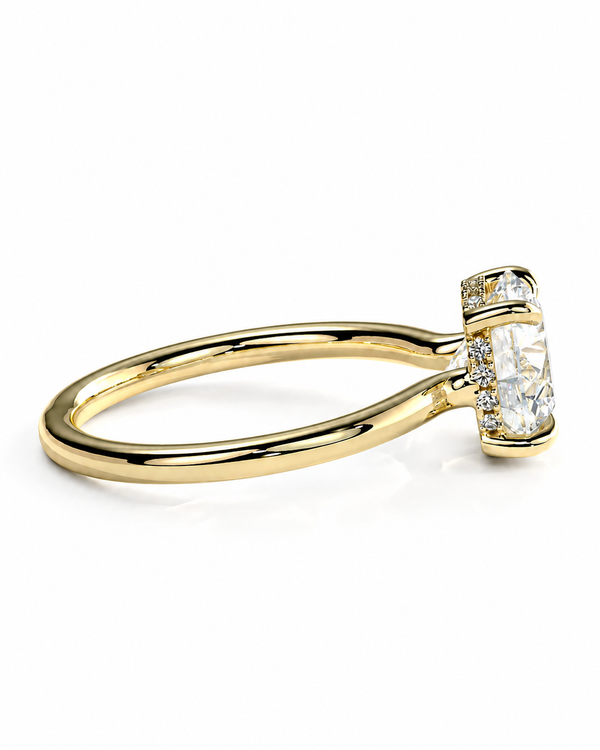 color_10K_YG, color_14K_YG &&A yellow gold engagement ring featuring a large rectangular emerald-cut center stone and small accent stones on the band, shown on a clean white background.