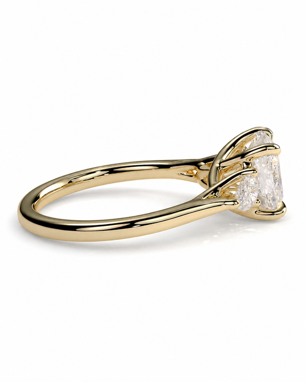 color_10K_YG, color_14K_YG &&A yellow gold solitaire engagement ring featuring a large rectangular clear gemstone in a prong setting, shown on a clean white background.