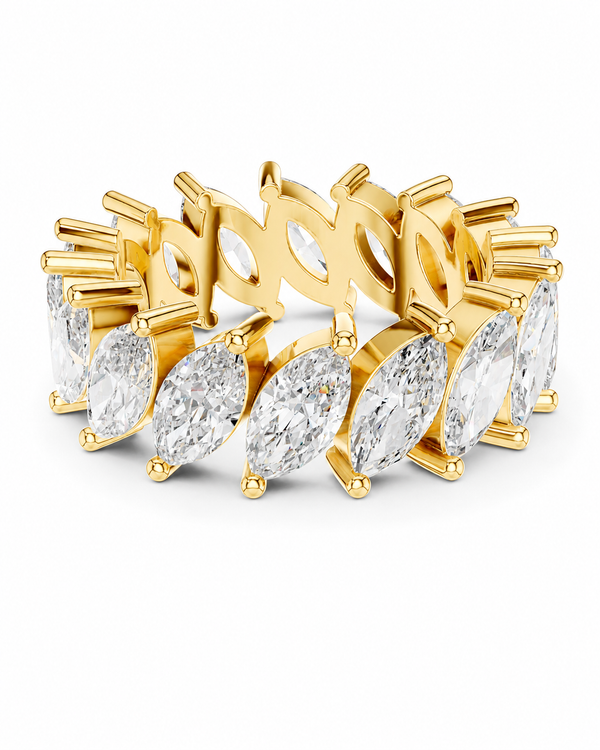 color_10K_YG, color_14K_YG &&
A yellow gold eternity-style ring featuring a row of marquise-cut clear gemstones in prong settings, shown on a clean white background.