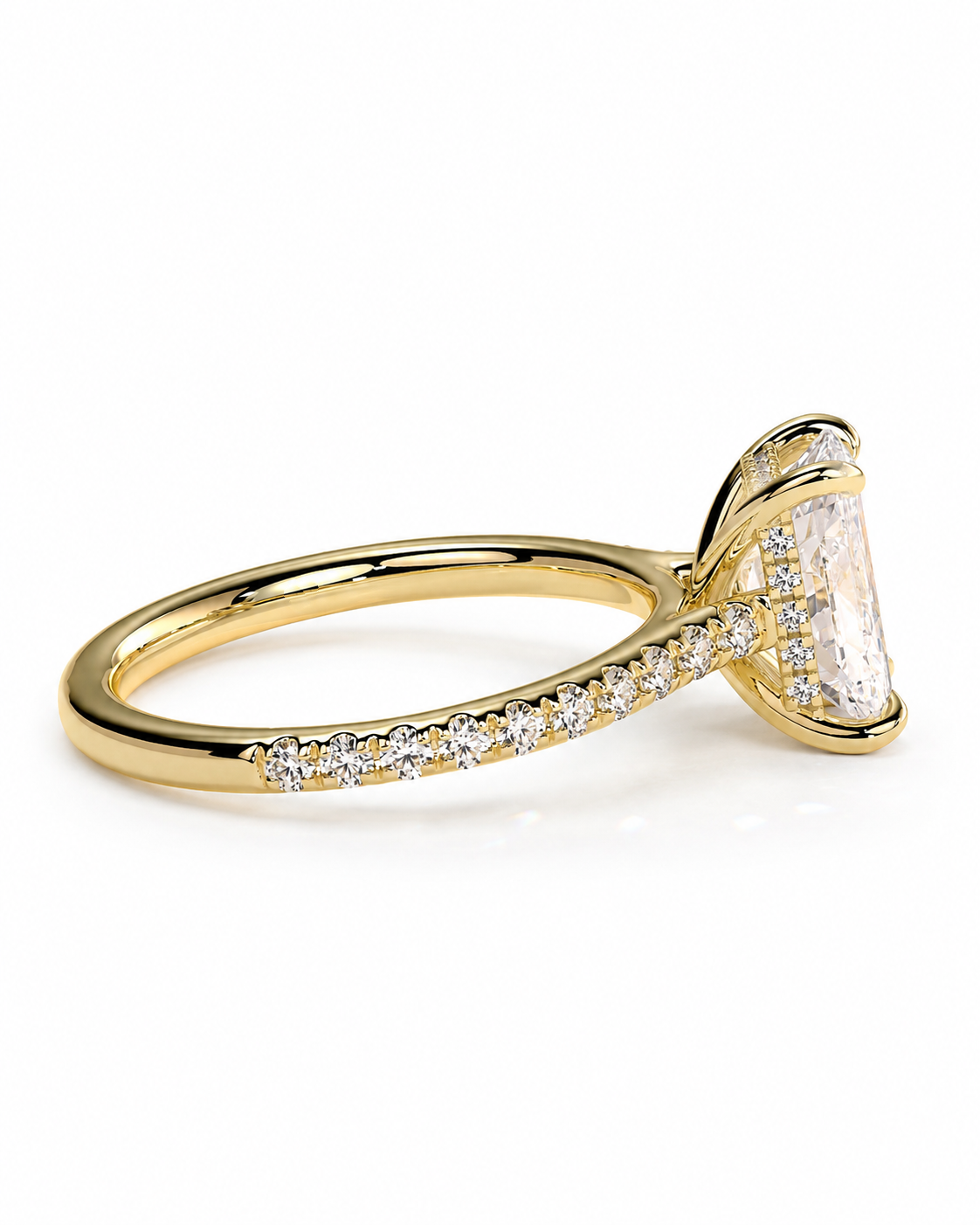 color_10K_YG, color_14K_YG &&
A yellow gold ring featuring a large rectangular clear gemstone in a prong setting, with a pave band accented by small round diamonds, shown on a clean white background.