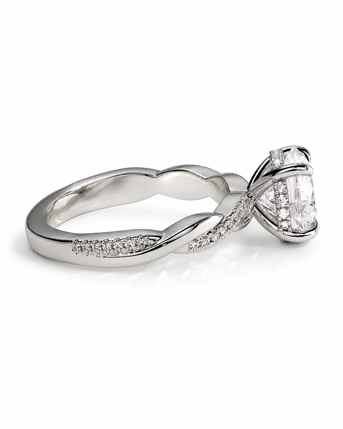 color_925_SIL,color_935_ARG,color_10K_WG, color_14K_WG &&
A silver-toned twist band engagement ring featuring a large oval-cut center stone and small pave-set stones along the band, shown on a clean white background.