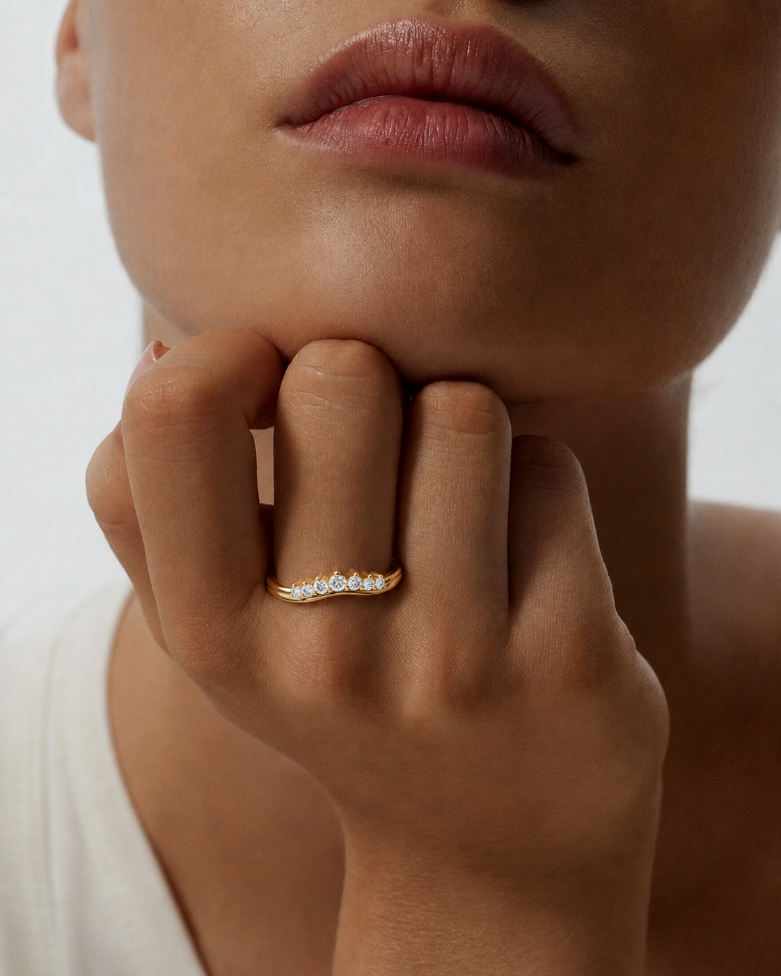 color_10K_YG, color_14K_YG &&Stackable moissanite wedding band designed to pair with an engagement ring.