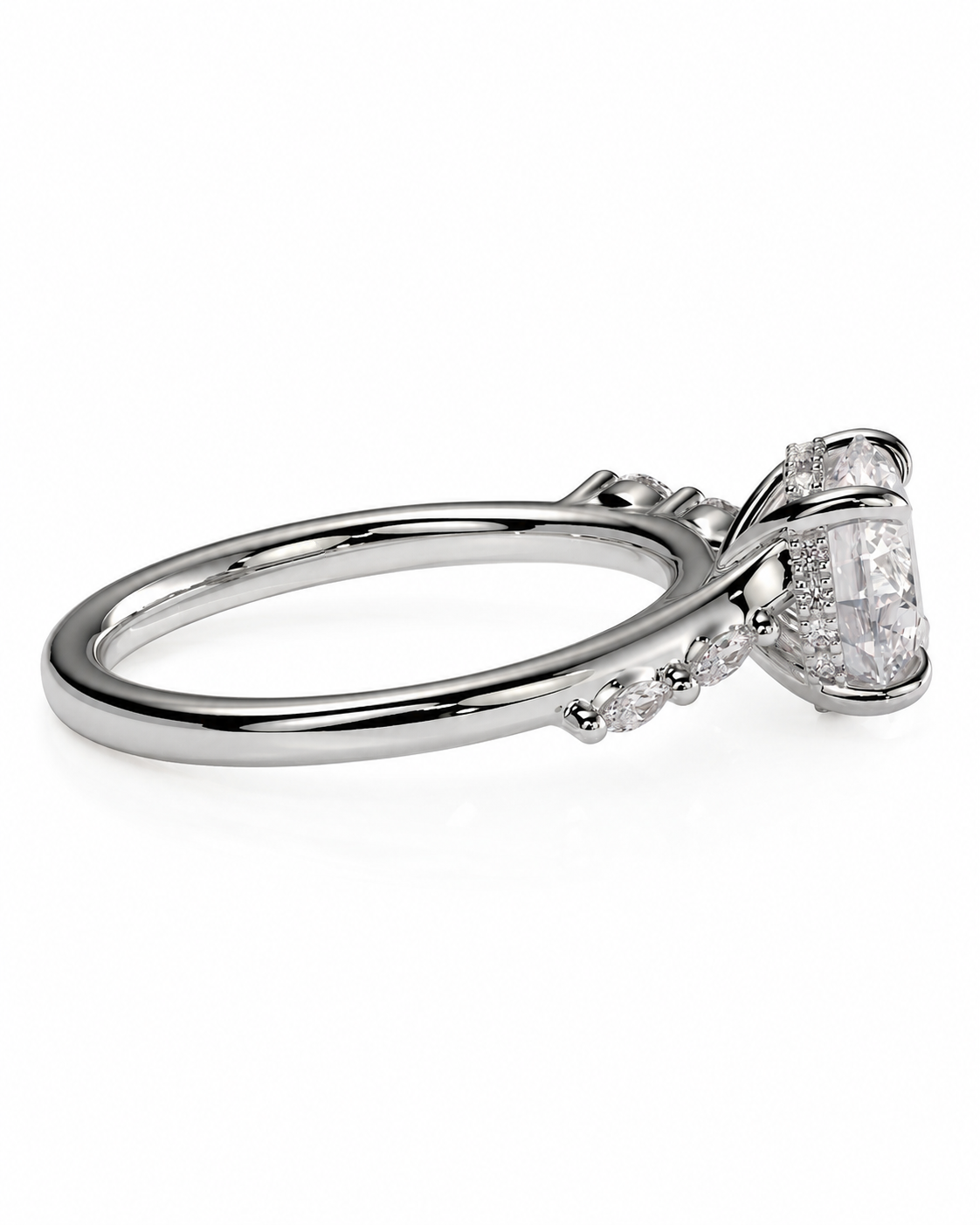 color_925_SIL,color_935_ARG,color_10K_WG, color_14K_WG &&
A silver-toned diamond ring with a large oval-cut center stone and smaller accent diamonds along the shank, shown on a clean white background.