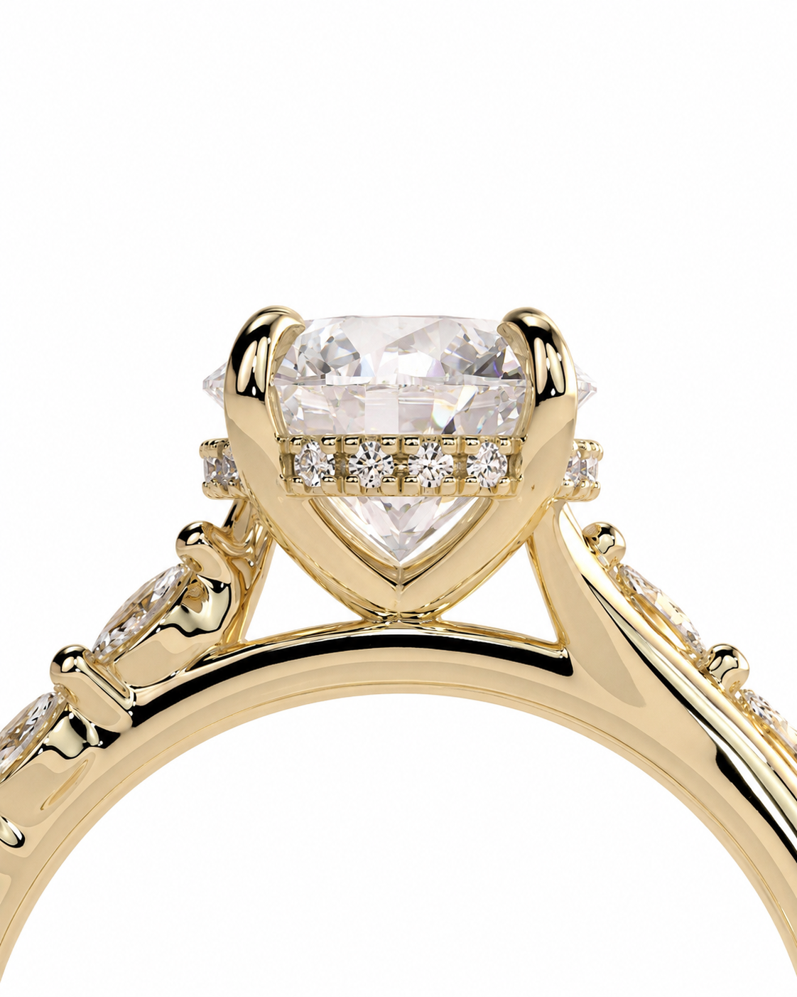 color_10K_YG, color_14K_YG &&
A close-up of a yellow gold ring featuring a heart-shaped clear gemstone in a prong setting, accented by small round diamonds along the band, on a plain white background.
