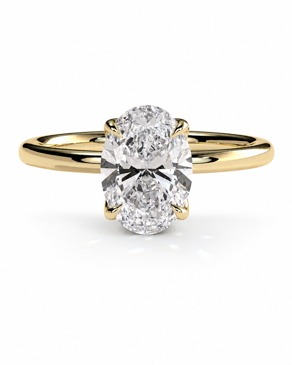 color_10K_YG, color_14K_YG &&
A yellow gold solitaire engagement ring featuring a large oval-cut diamond center stone in a four-prong setting, shown on a clean white background.