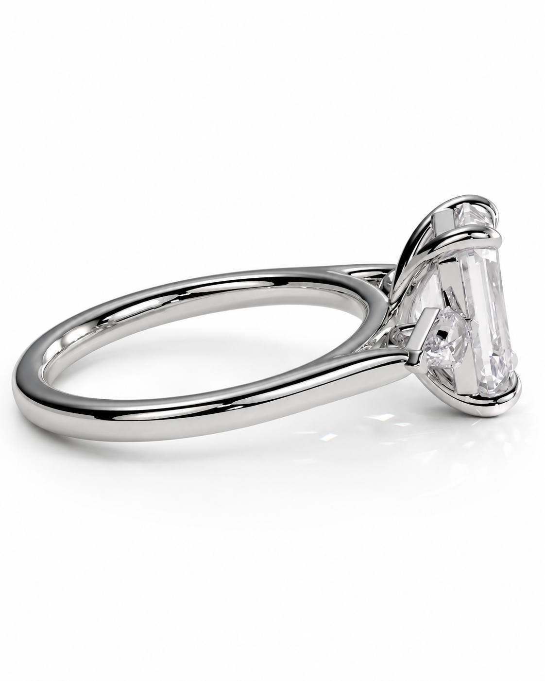color_925_SIL,color_935_ARG,color_10K_WG, color_14K_WG &&
A silver-toned solitaire engagement ring featuring a large rectangular baguette-cut clear gemstone in a prong setting, shown on a clean white background.