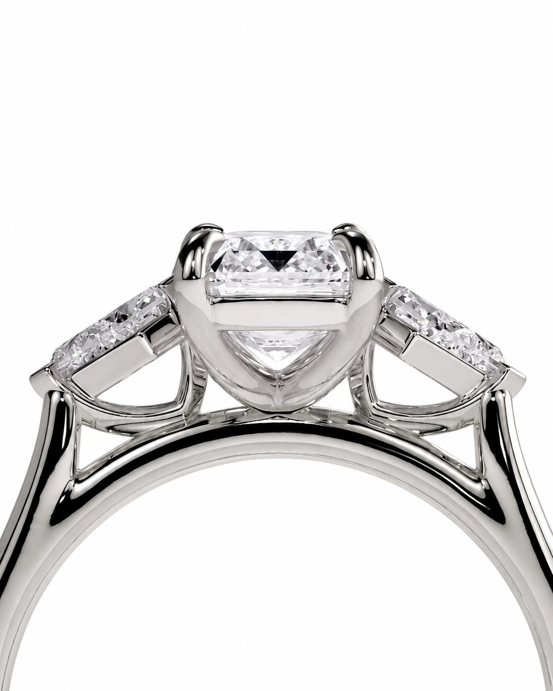 color_925_SIL,color_935_ARG,color_10K_WG, color_14K_WG &&
A close-up studio shot of a silver-toned diamond ring featuring a central princess-cut diamond and side channel-set diamonds on a white background.