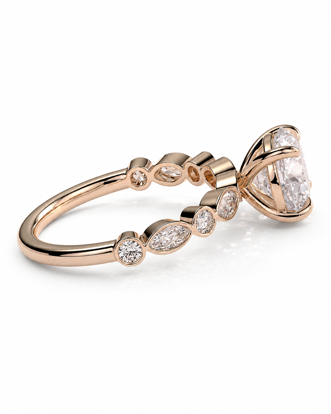 color_10K_RG, color_14K_RG &&
A rose gold ring with marquise-cut and round-cut clear gemstones, shown on a clean white background.