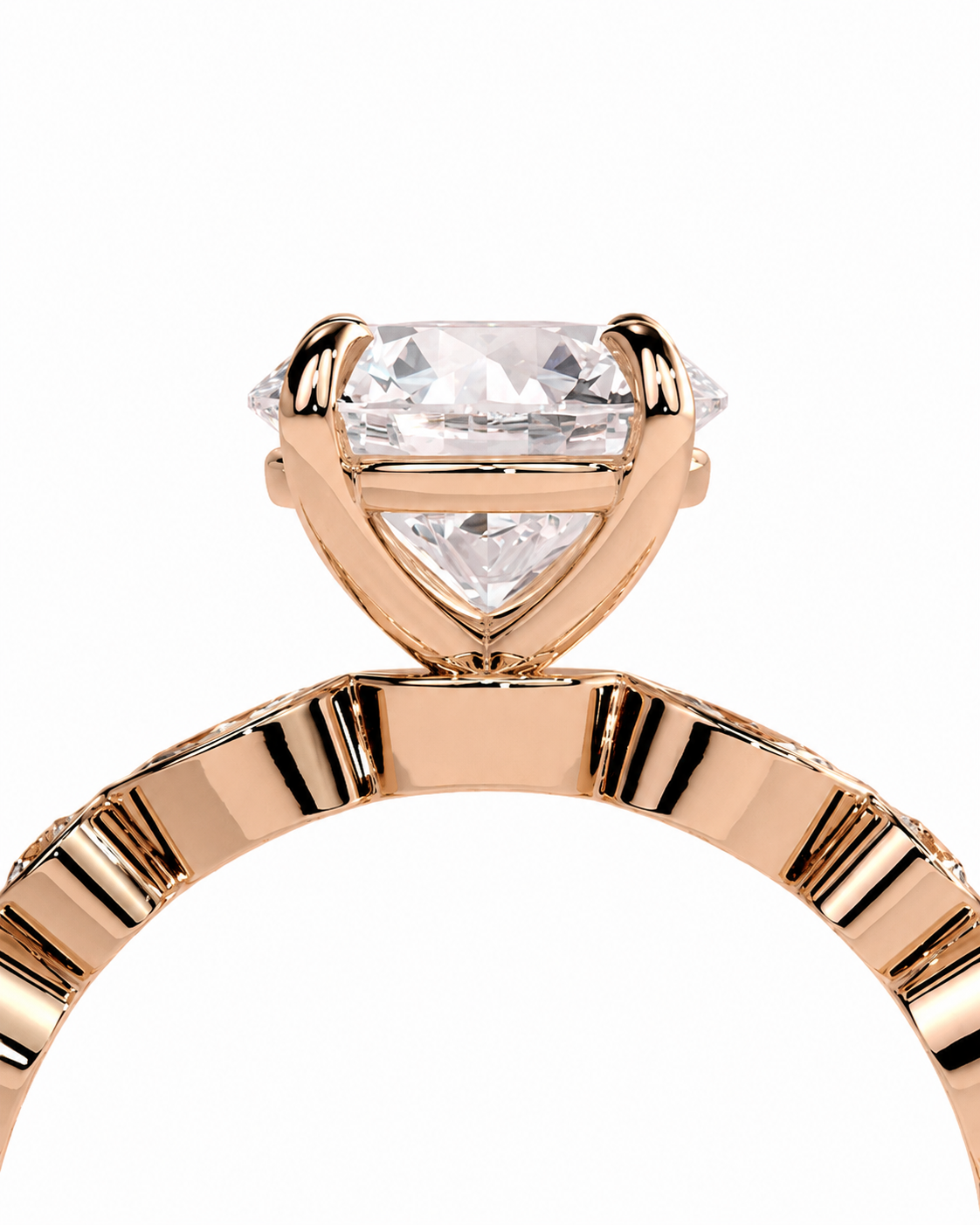 color_10K_RG, color_14K_RG &&
Rose gold ring with a triangular prong setting and a clear round-cut gemstone, shown against a plain white background.