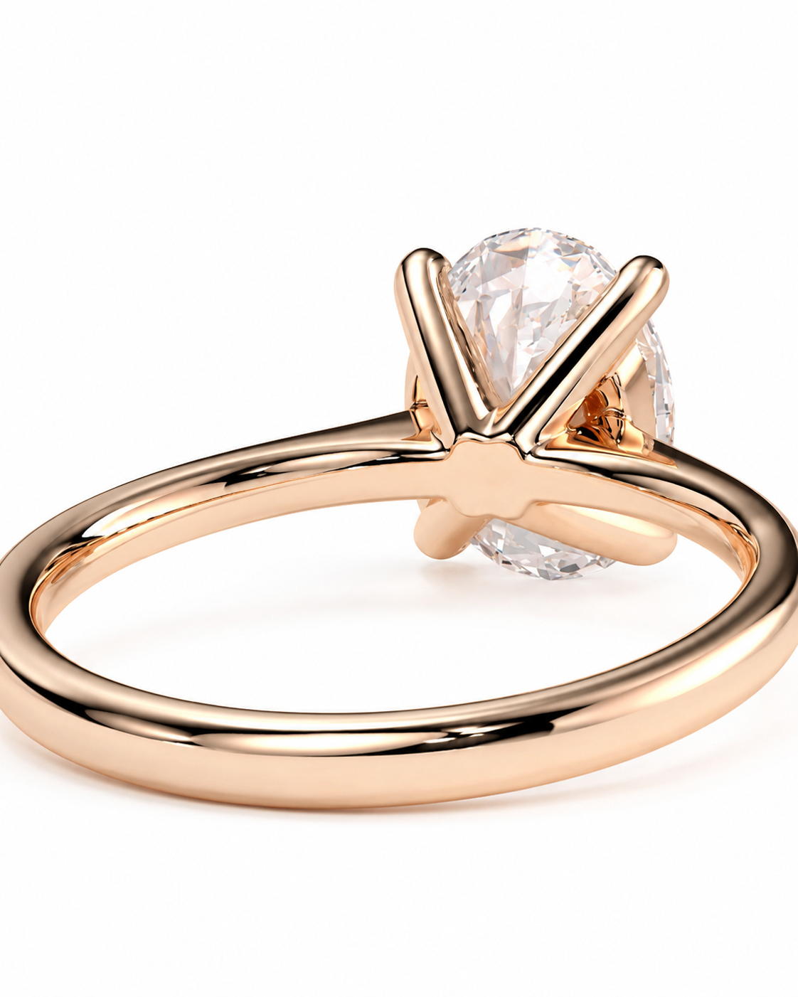 color_10K_RG, color_14K_RG &&A rose gold solitaire engagement ring with a clear oval-cut gemstone in a prong setting, shown on a clean white background.