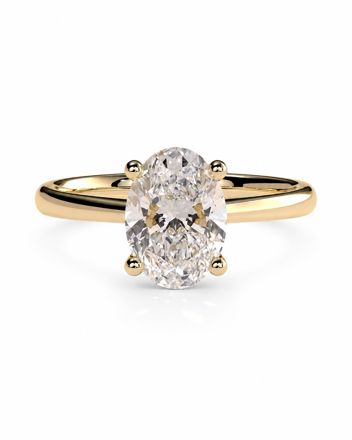 color_10K_YG, color_14K_YG &&An oval-cut diamond engagement ring in a yellow gold band with a four-prong setting, shown on a clean white background.