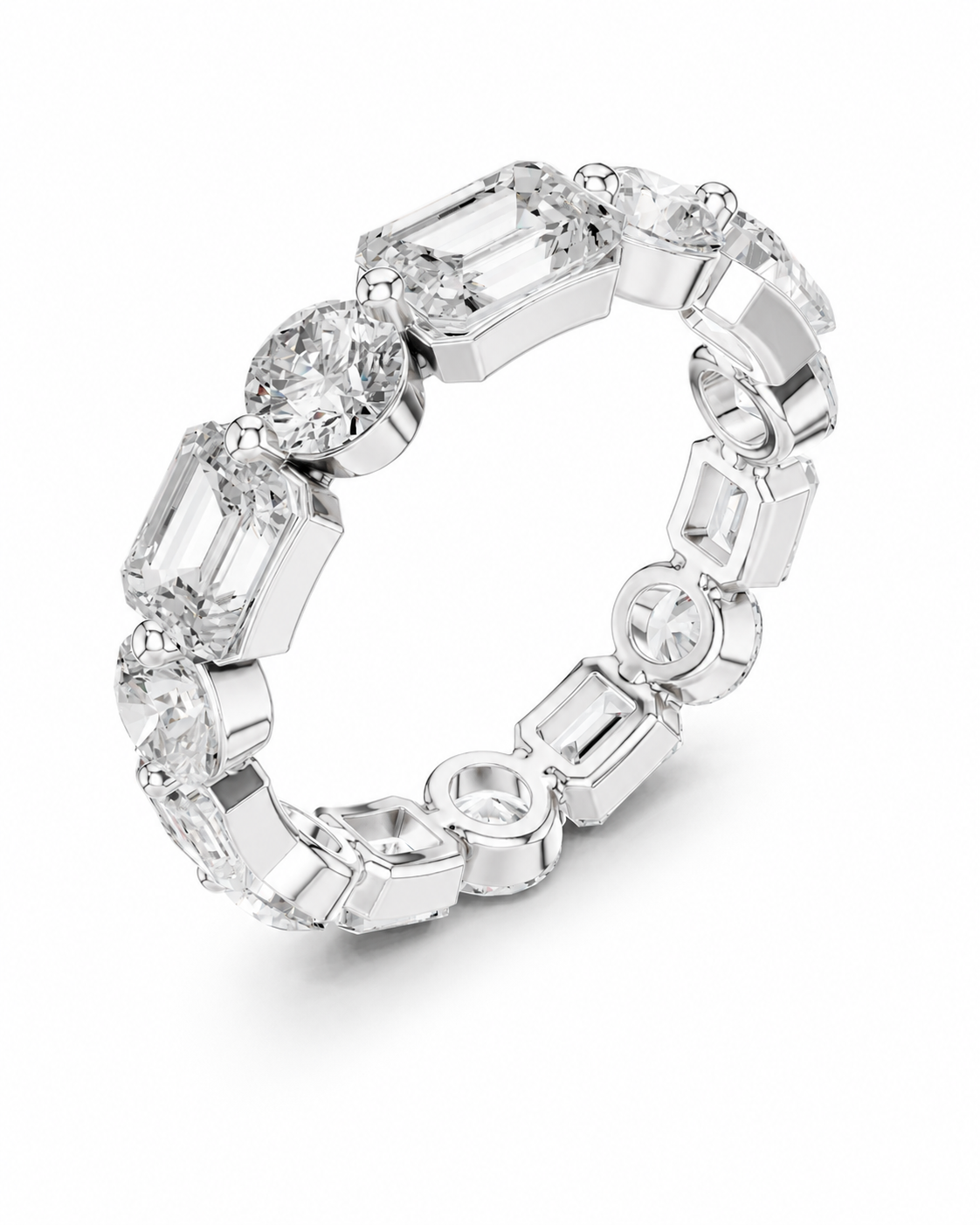 color_925_SIL,color_935_ARG,color_10K_WG, color_14K_WG &&	
A silver-toned eternity ring featuring a continuous row of clear baguette and round-cut gemstones on a white background.