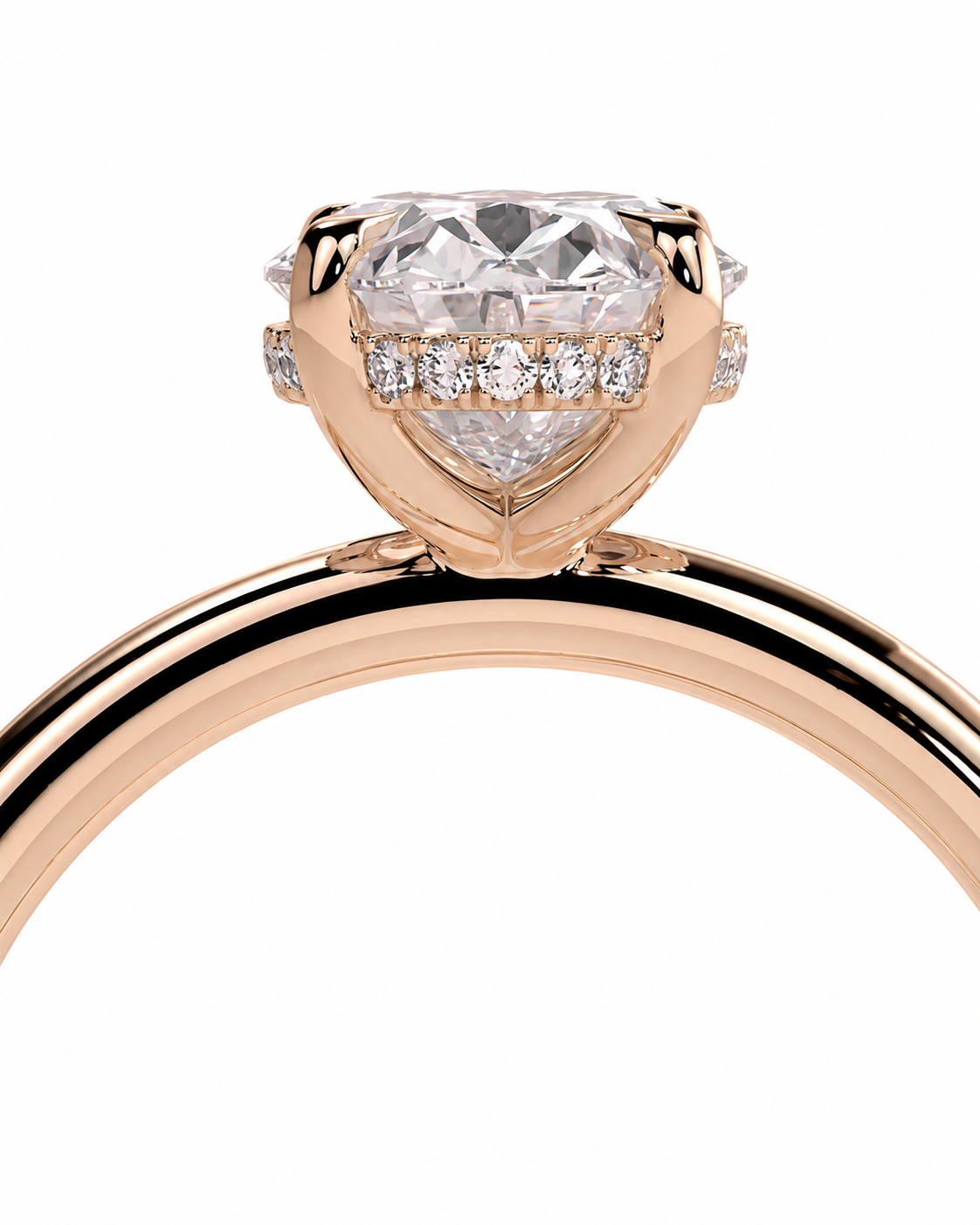 color_10K_RG, color_14K_RG &&Rose gold diamond ring with a heart-shaped clear center stone and small side diamonds on a white background.