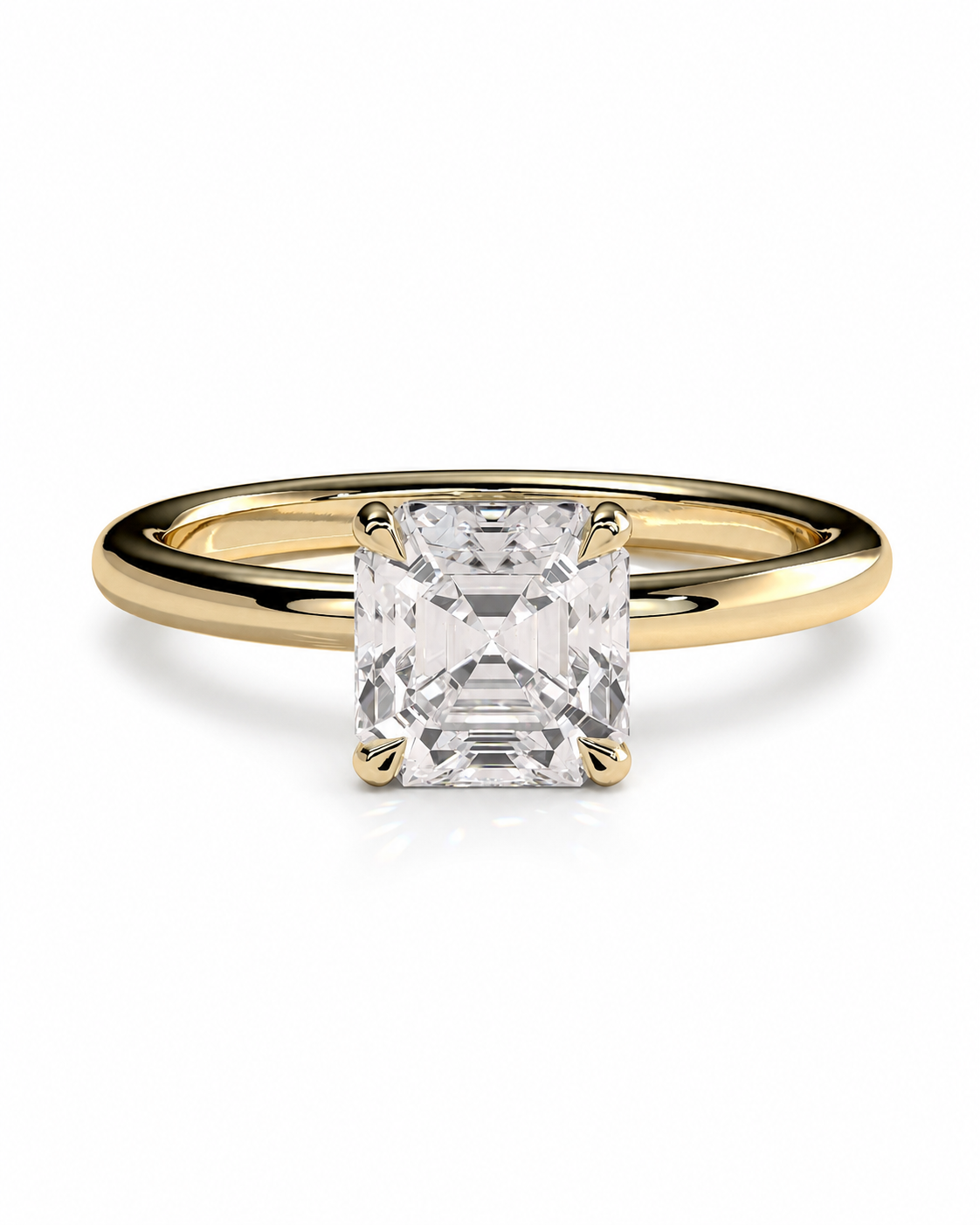 color_10K_YG, color_14K_YG &&A yellow gold engagement ring featuring a large, square-cut clear gemstone in a four-prong setting, shown on a clean white background.