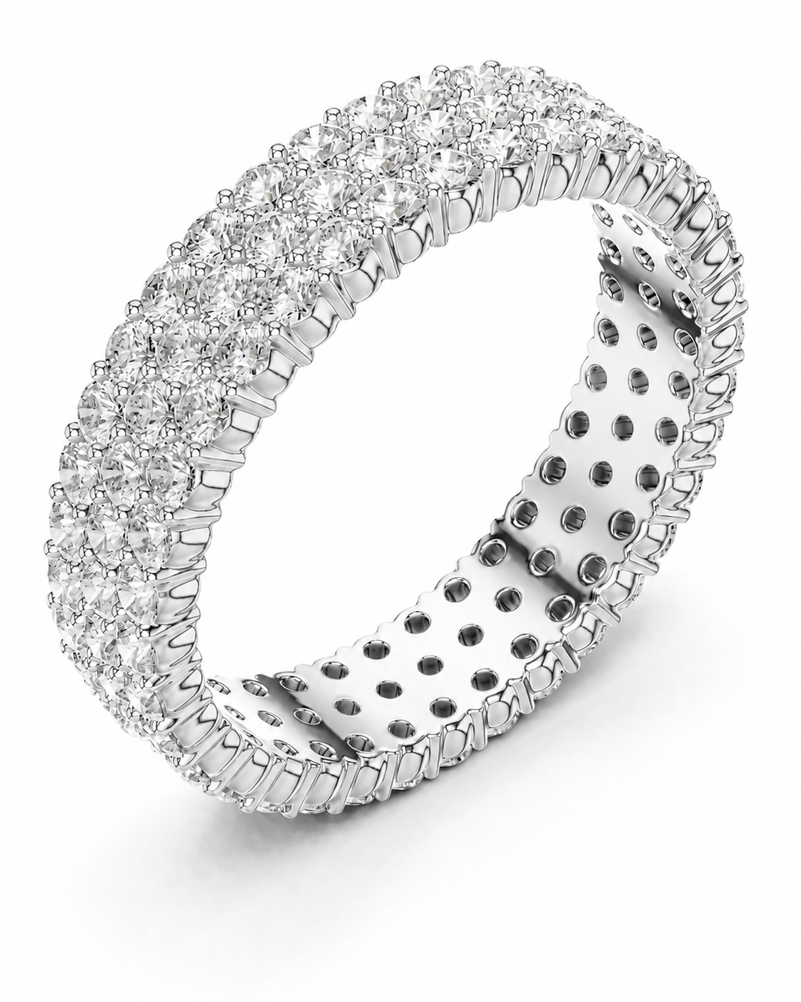 color_925_SIL,color_935_ARG,color_10K_WG, color_14K_WG &&	
A silver-tone double-row pave eternity ring with clear stones, shown on a clean white background.