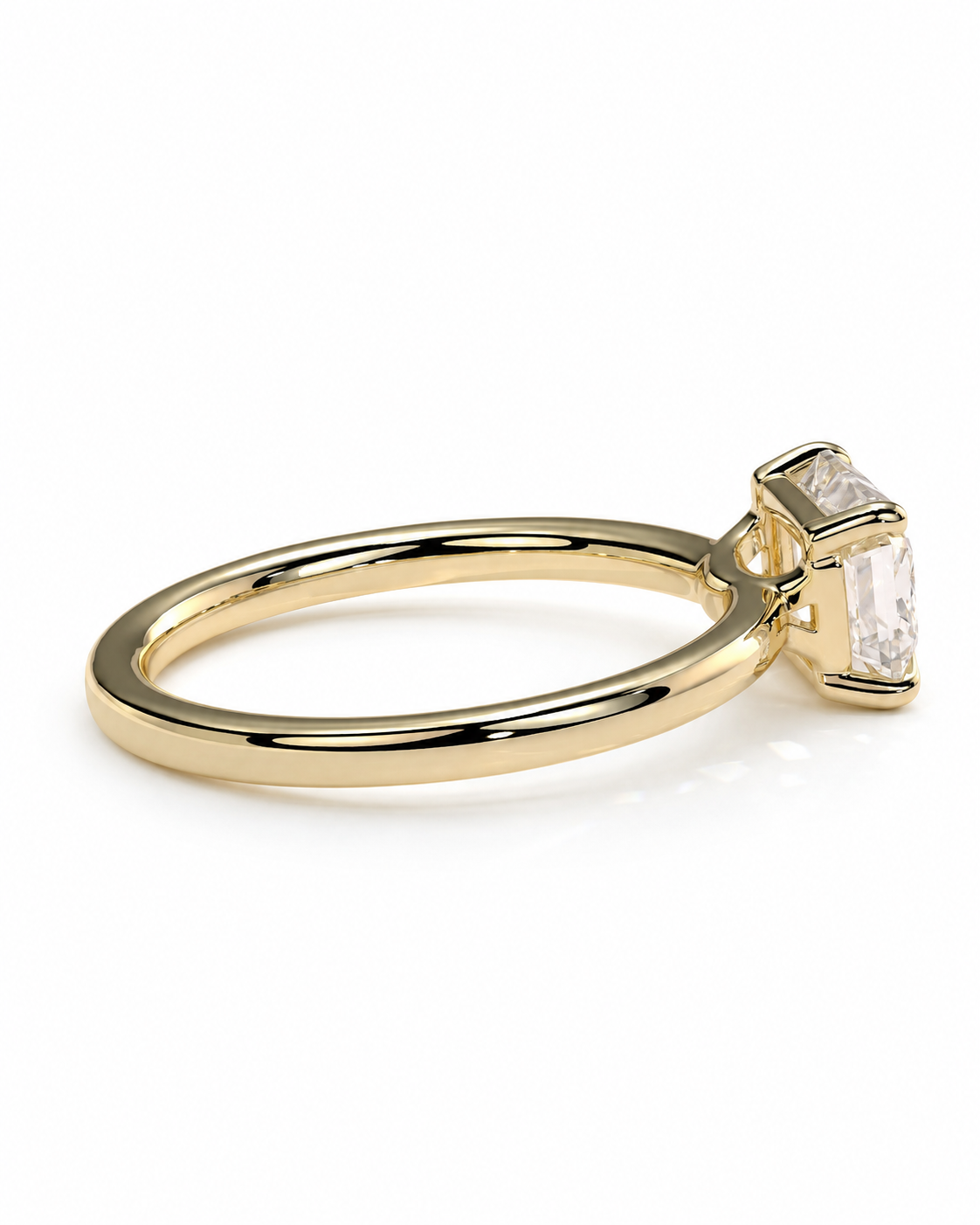 color_10K_YG, color_14K_YG &&A gold ring with a rectangular clear gemstone in a prong setting, shown on a clean white background.