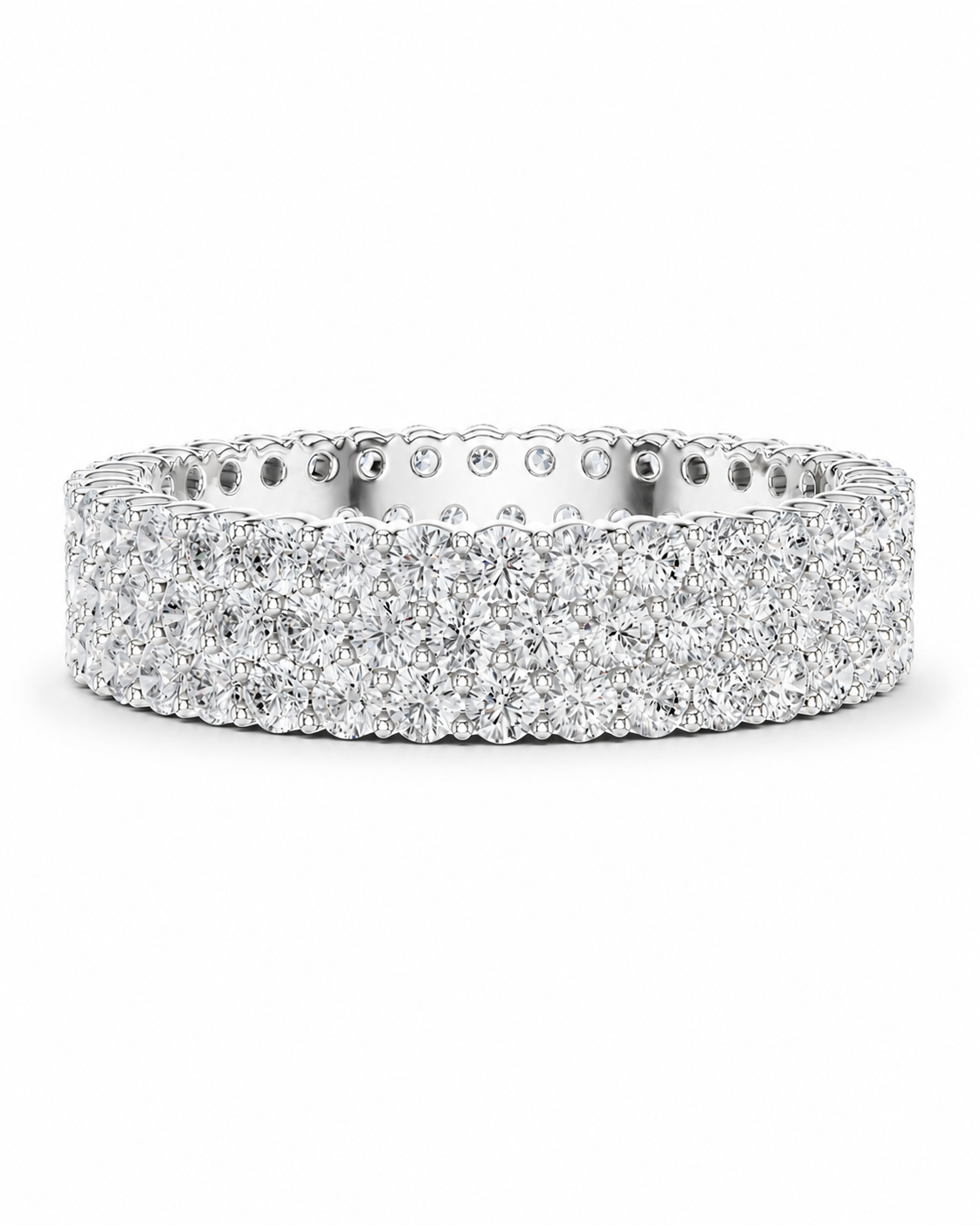 color_925_SIL,color_935_ARG,color_10K_WG, color_14K_WG &&	
A silver-tone eternity ring paved with clear round diamonds, shown on a clean white background.