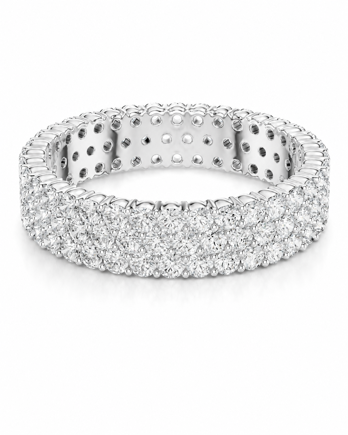color_925_SIL,color_935_ARG,color_10K_WG, color_14K_WG &&	
A diamond eternity band ring in silver-colored metal, featuring rows of round and baguette-cut diamonds set across the front and sides, photographed on a clean white background.