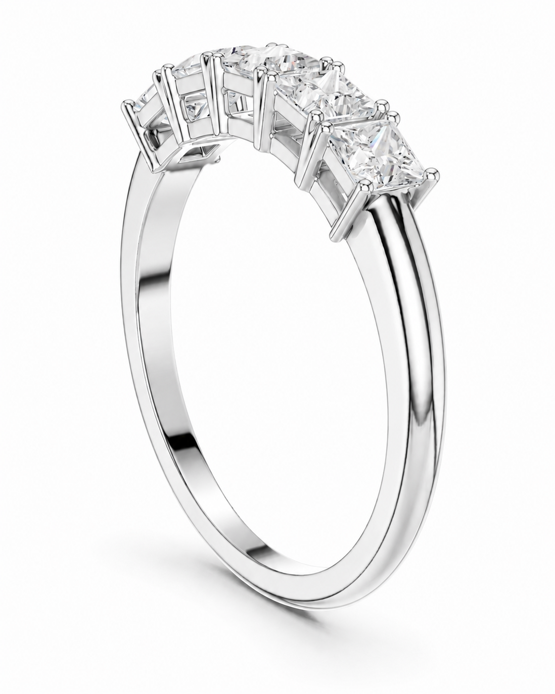 color_925_SIL,color_935_ARG,color_10K_WG, color_14K_WG &&	
A silver five-stone diamond ring featuring princess-cut and round diamonds, shown on a clean white background.