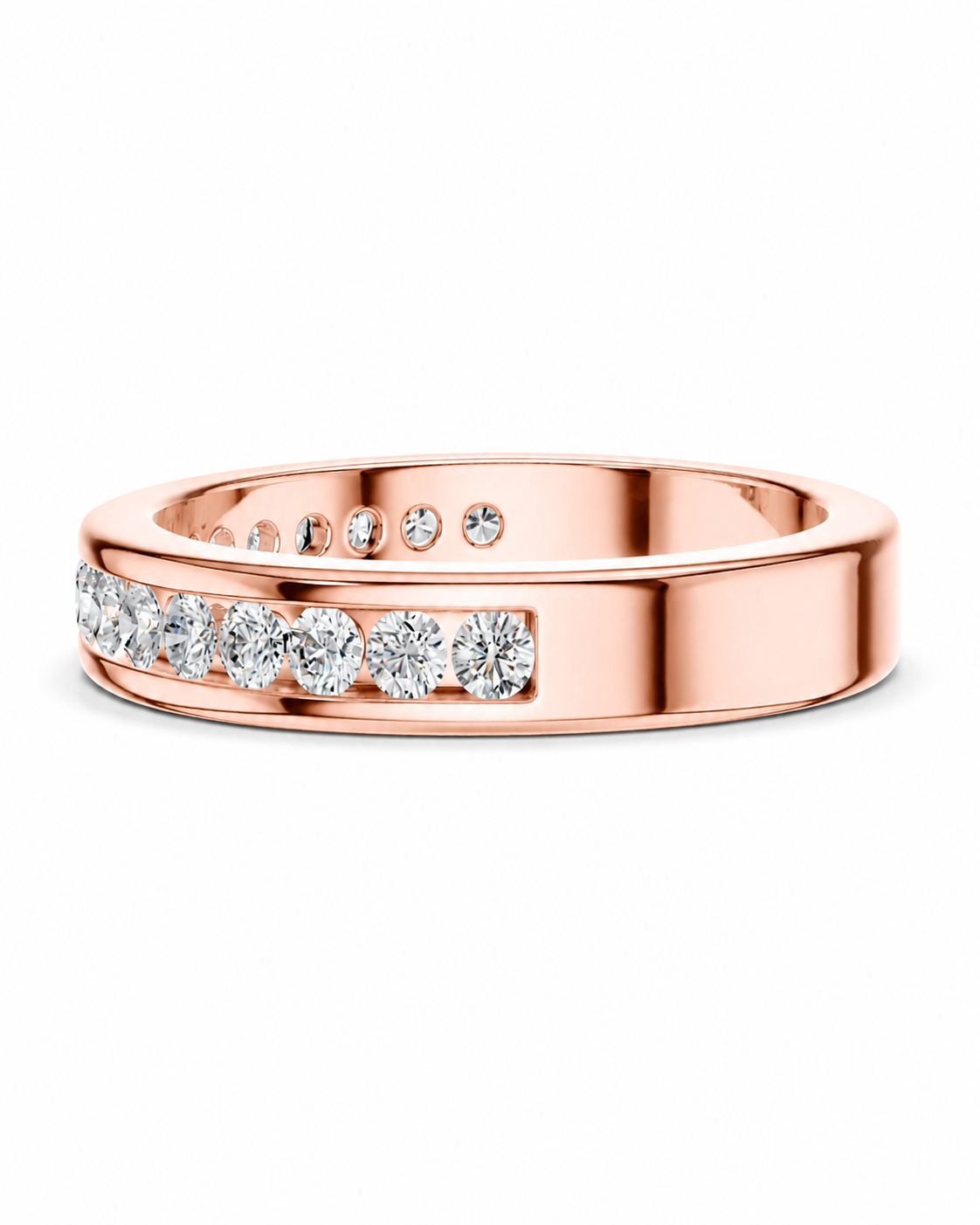 color_10K_RG, color_14K_RG &&	
A rose gold eternity ring featuring a row of round-cut clear gemstones set across the front, shown on a clean white background.