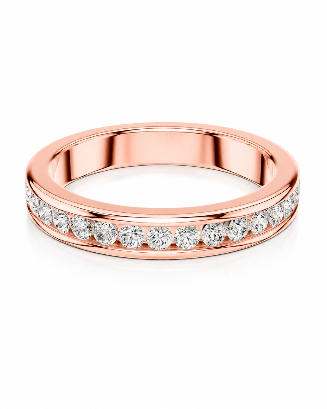 color_10K_RG, color_14K_RG &&	
A rose gold eternity band ring featuring a continuous row of round-cut clear diamonds on the outer band, shown against a clean white background.