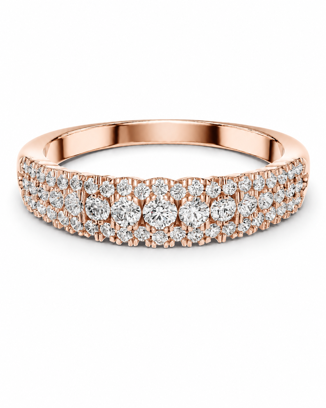color_10K_RG, color_14K_RG &&	
A rose gold diamond ring with a double row of round-cut diamonds, photographed on a clean white background.