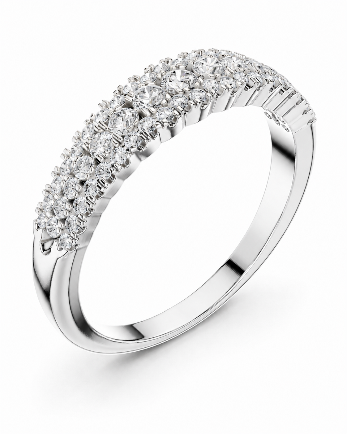 color_925_SIL,color_935_ARG,color_10K_WG, color_14K_WG &&	
A silver-tone diamond ring with a curved top set with multiple rows of round-cut diamonds, shown on a clean white background.