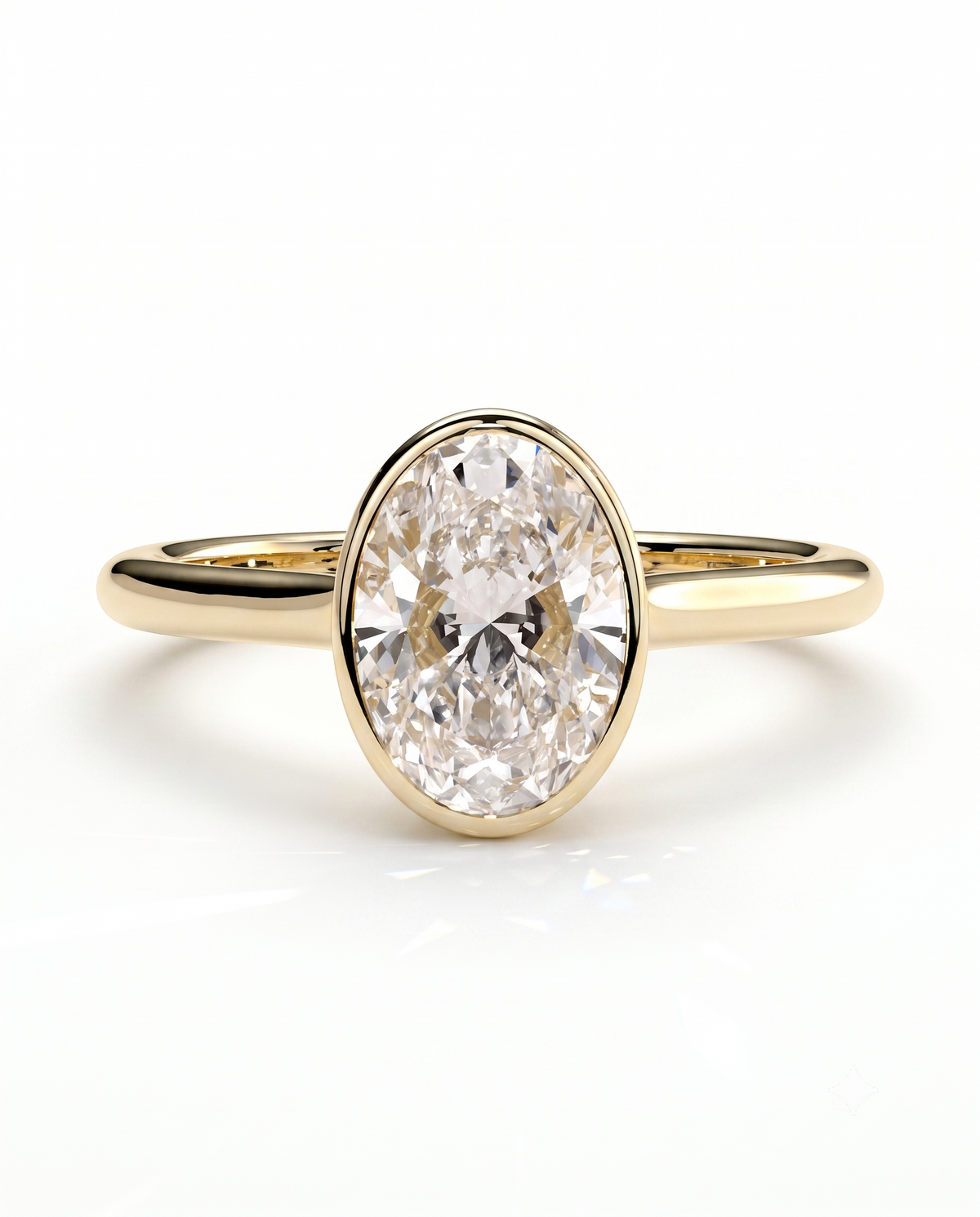 color_10K_YG, color_14K_YG &&A yellow gold ring featuring a large oval-cut clear gemstone in a bezel setting, shown on a clean white background with a soft reflection.