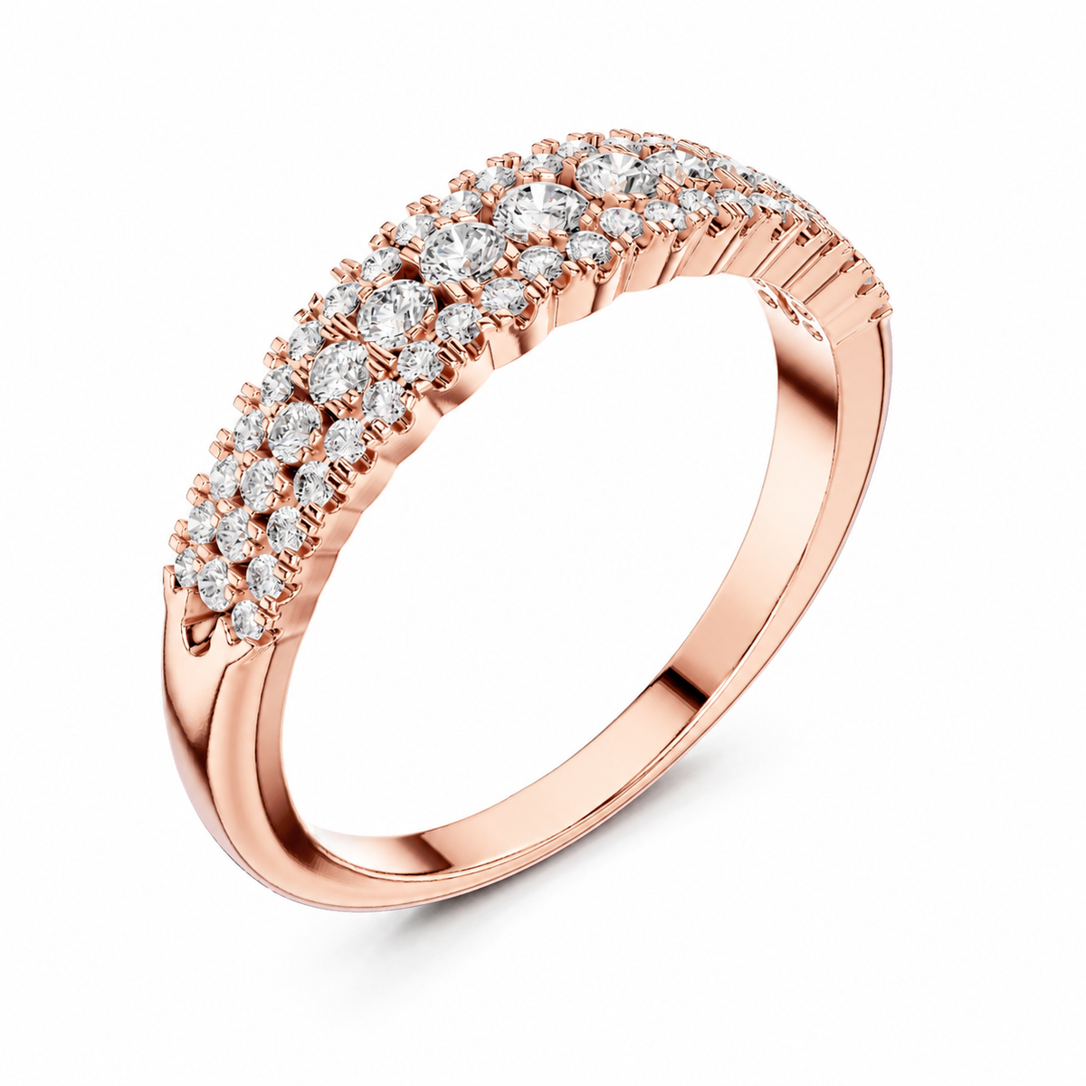 color_10K_RG, color_14K_RG &&	
A rose gold ring with a double row of round-cut clear gemstones on the upper half, shown on a clean white background.