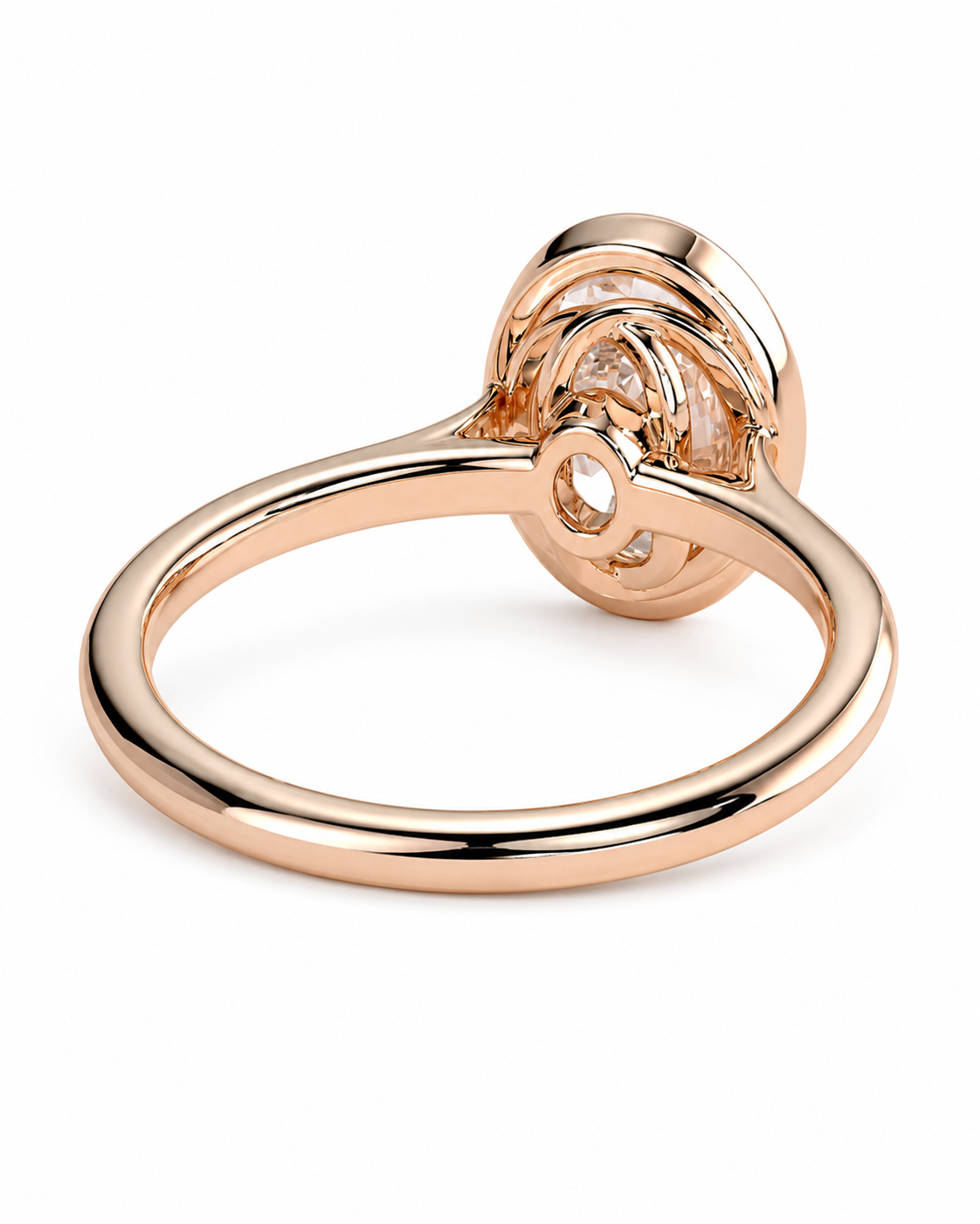 color_10K_RG, color_14K_RG &&A rose gold ring with a unique sculptural, floral-like setting and a small clear gemstone, shown from a side angle on a white background.