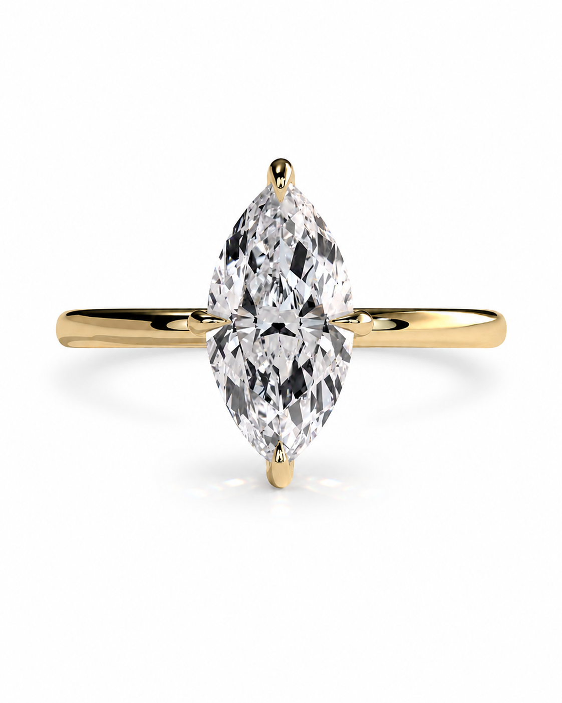 color_10K_YG, color_14K_YG &&A yellow gold ring featuring a large marquise-cut clear gemstone in a four-prong setting, centered on a clean white background.