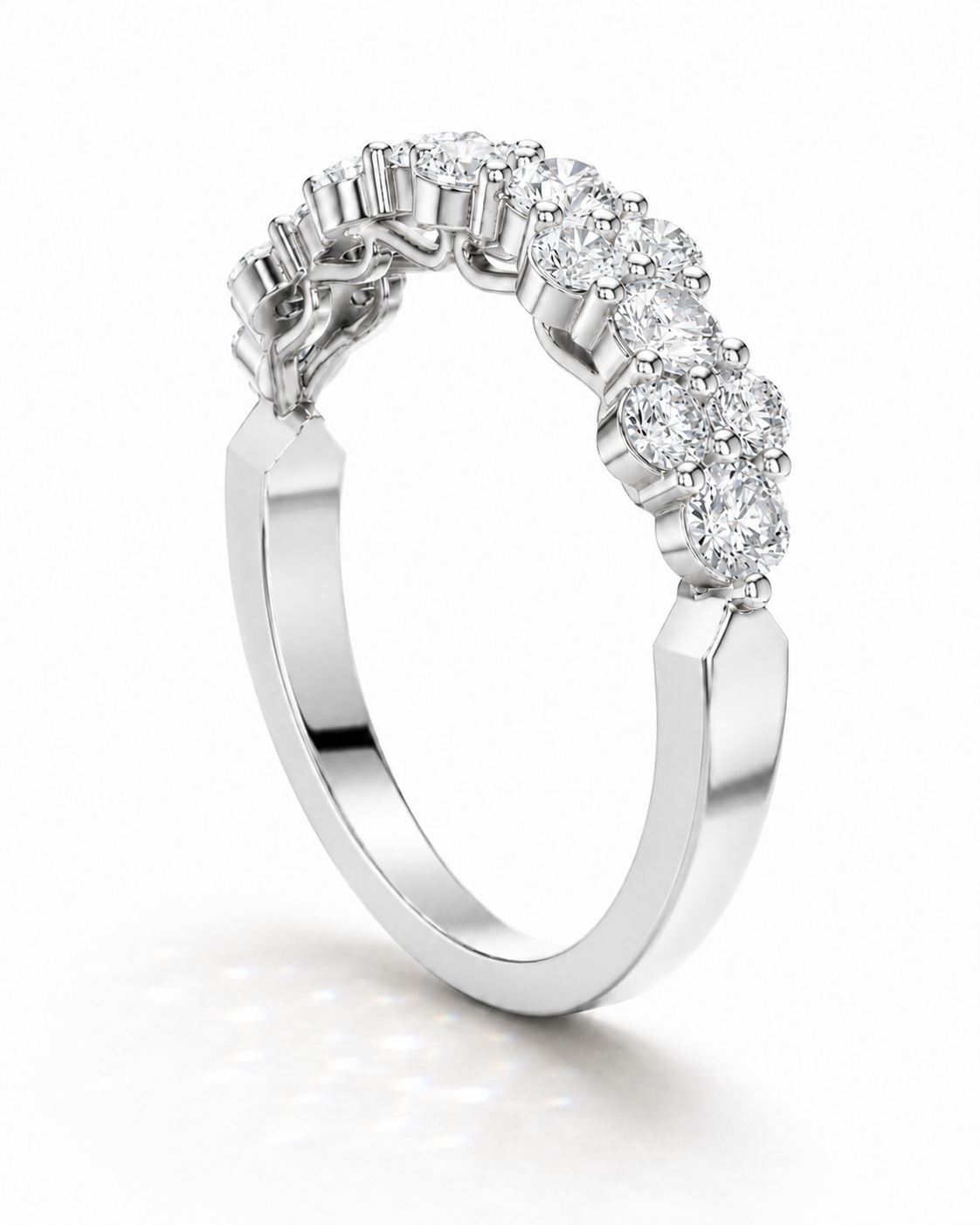 color_925_SIL,color_935_ARG,color_10K_WG, color_14K_WG &&	
A silver diamond ring with a curved row of round-cut diamonds on a clean white background.