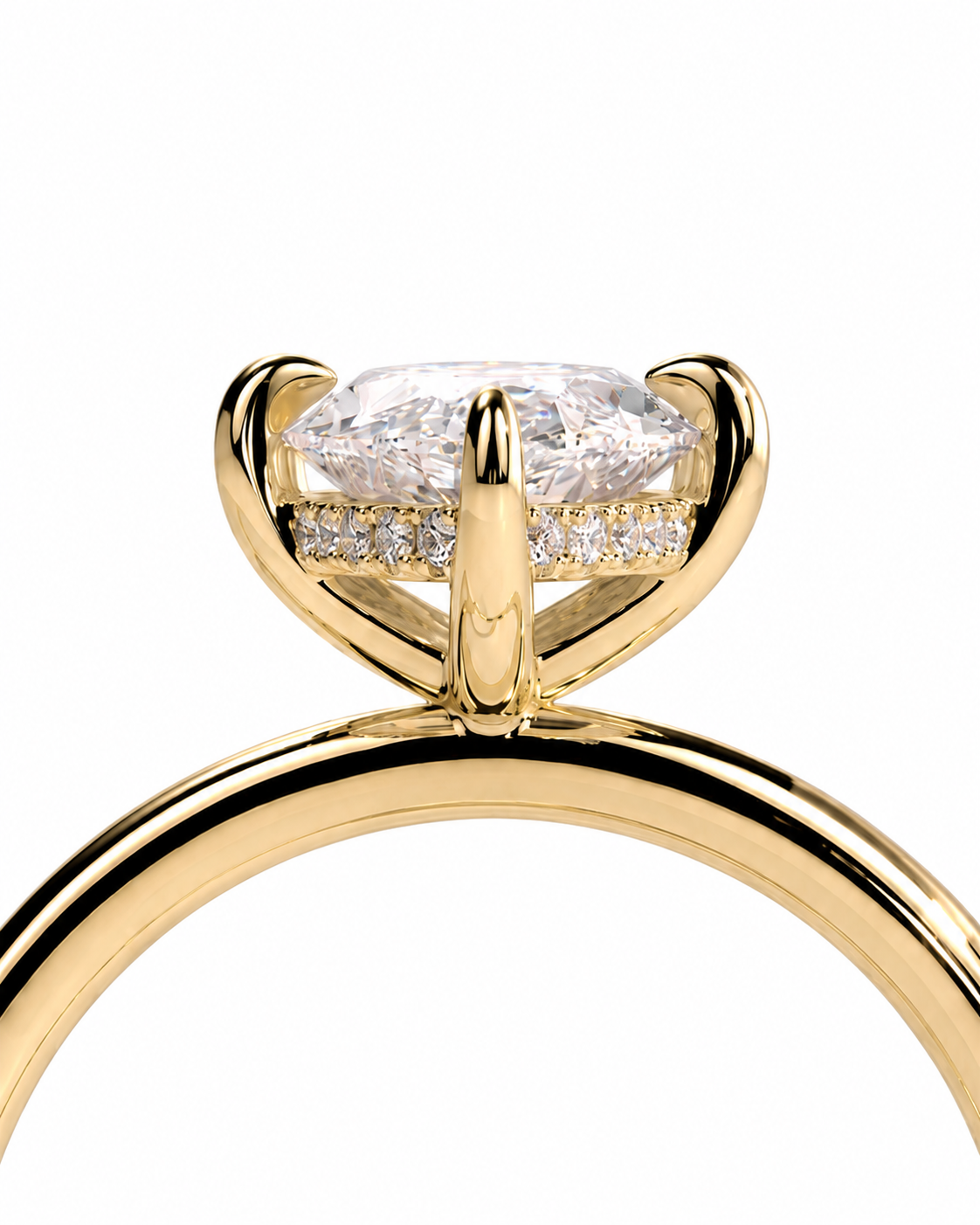 color_10K_YG, color_14K_YG &&A close-up of a yellow gold ring featuring a large oval-cut clear gemstone in a prong setting, with small accent stones along the band, shown against a plain white background.