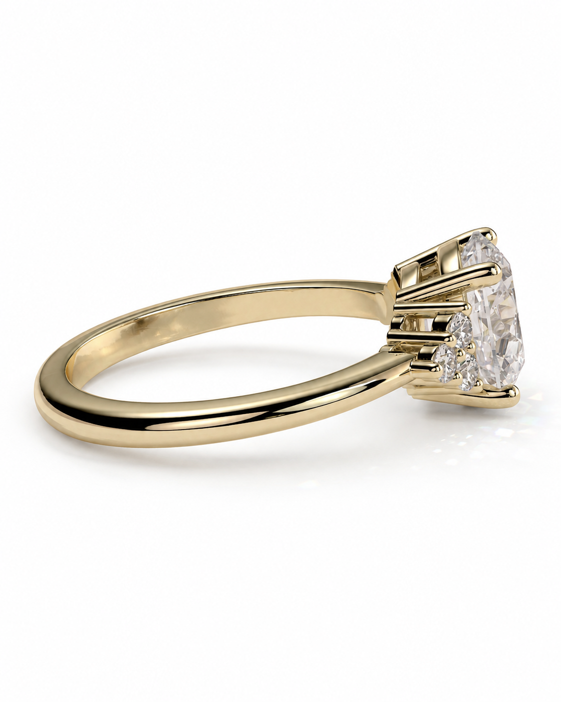 color_10K_YG, color_14K_YG &&A yellow gold ring with a brilliant round-cut diamond center stone and a small diamond accent on the band, shown on a clean white background.