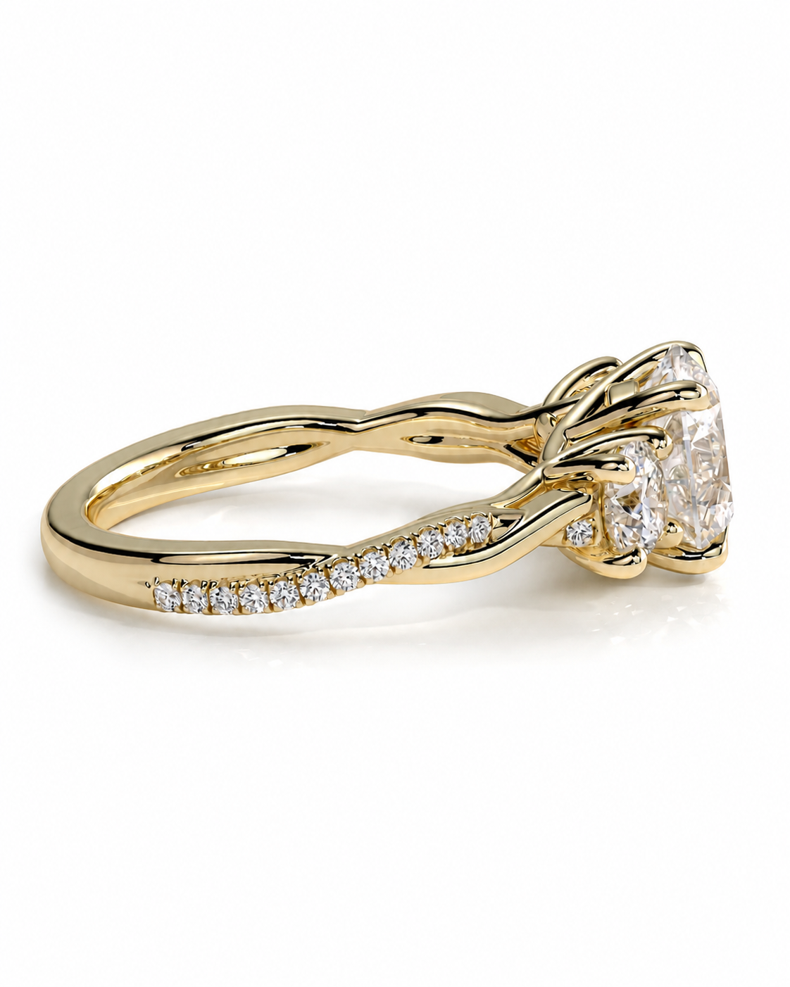 color_10K_YG, color_14K_YG &&A yellow gold engagement ring featuring a large oval-cut center stone and a pavé band with small round stones, shown on a clean white background.