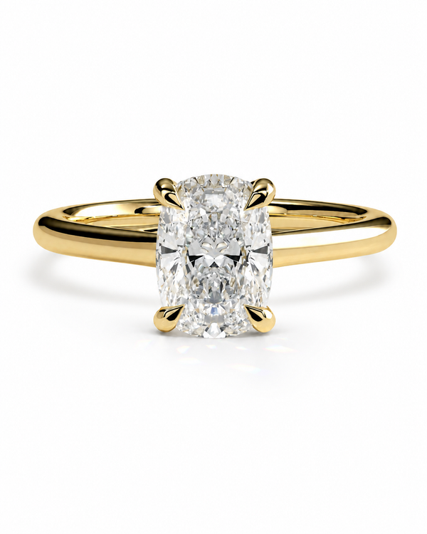 color_10K_YG, color_14K_YG &&A yellow gold solitaire engagement ring featuring a large oval-cut diamond in a four-prong setting, shown on a clean white background.