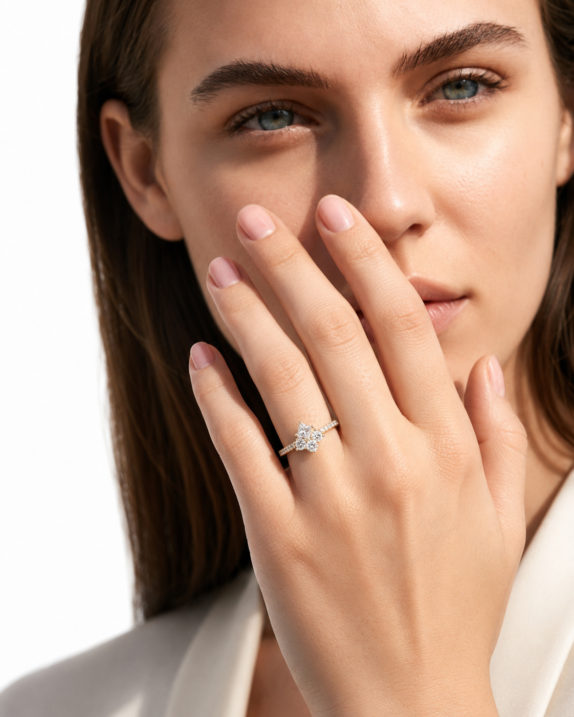 color_10K_YG, color_14K_YG &&Curved bridal moissanite wedding band designed to pair beautifully with an engagement ring.