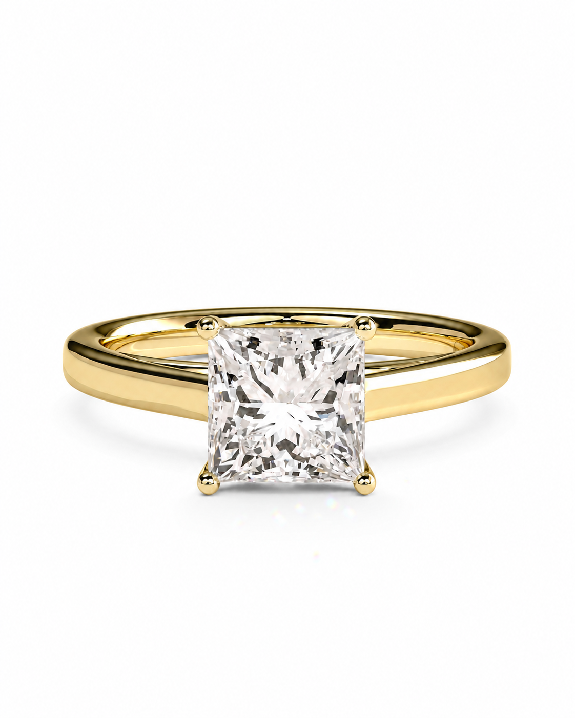 color_10K_YG, color_14K_YG &&A yellow gold solitaire engagement ring featuring a large, brilliant-cut diamond in a four-prong setting, shown on a clean white background.