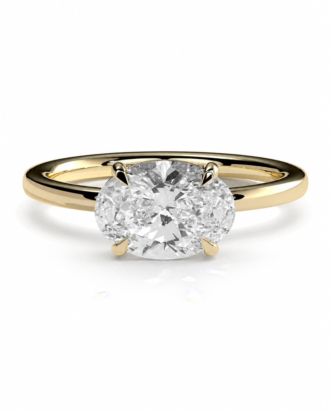 color_10K_YG, color_14K_YG &&An oval-cut diamond engagement ring with a yellow gold band, shown on a clean white background.