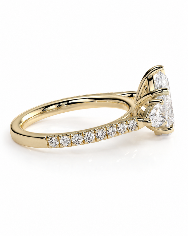 color_10K_YG, color_14K_YG &&A yellow gold diamond ring with a pavé-set diamond band and a large round-cut center stone, shown on a clean white background.