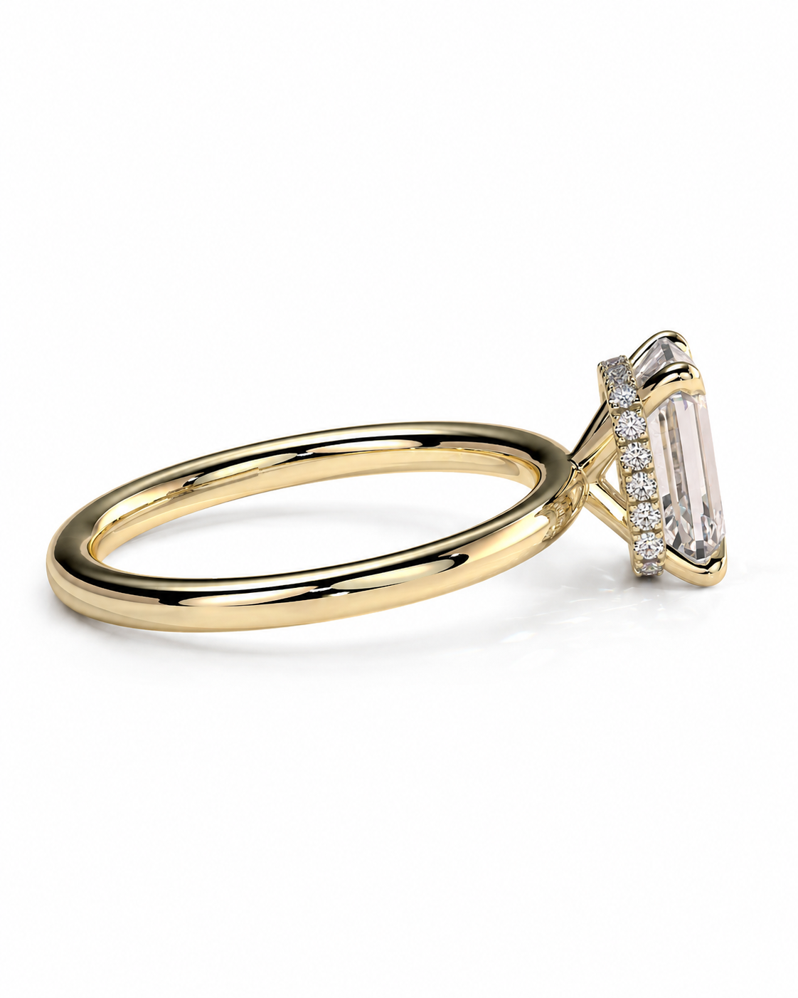 color_10K_YG, color_14K_YG &&A yellow gold ring with a large rectangular clear gemstone and small accent stones on the band, shown on a clean white background.