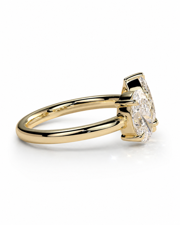 color_10K_YG, color_14K_YG &&A yellow gold solitaire ring featuring a large clear rectangular gemstone in a prong setting, shown on a clean white background.