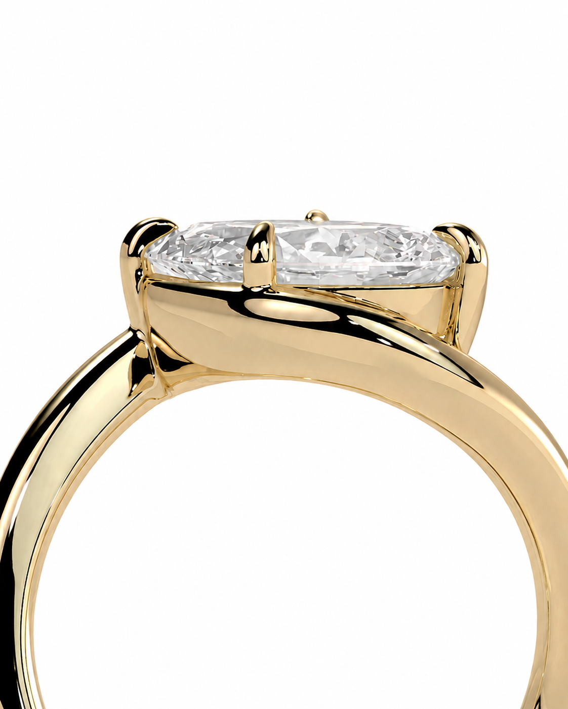 color_10K_YG, color_14K_YG &&
A close-up of a yellow gold ring featuring a large, clear oval-cut gemstone in a four-prong setting, shown against a solid white background.