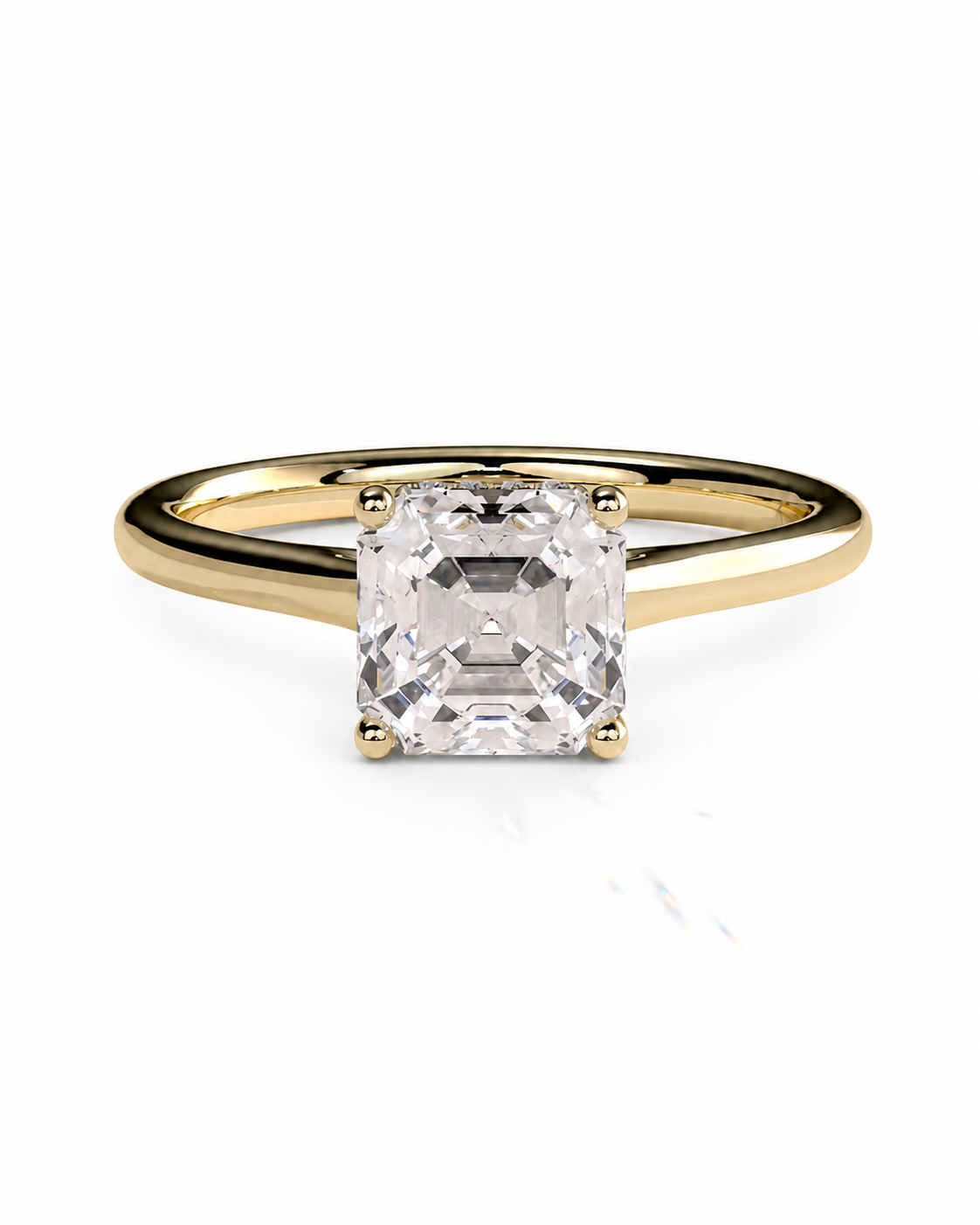color_10K_YG, color_14K_YG &&	
A yellow gold engagement ring featuring a large, square-cut clear gemstone in a four-prong setting, shown on a clean white background.