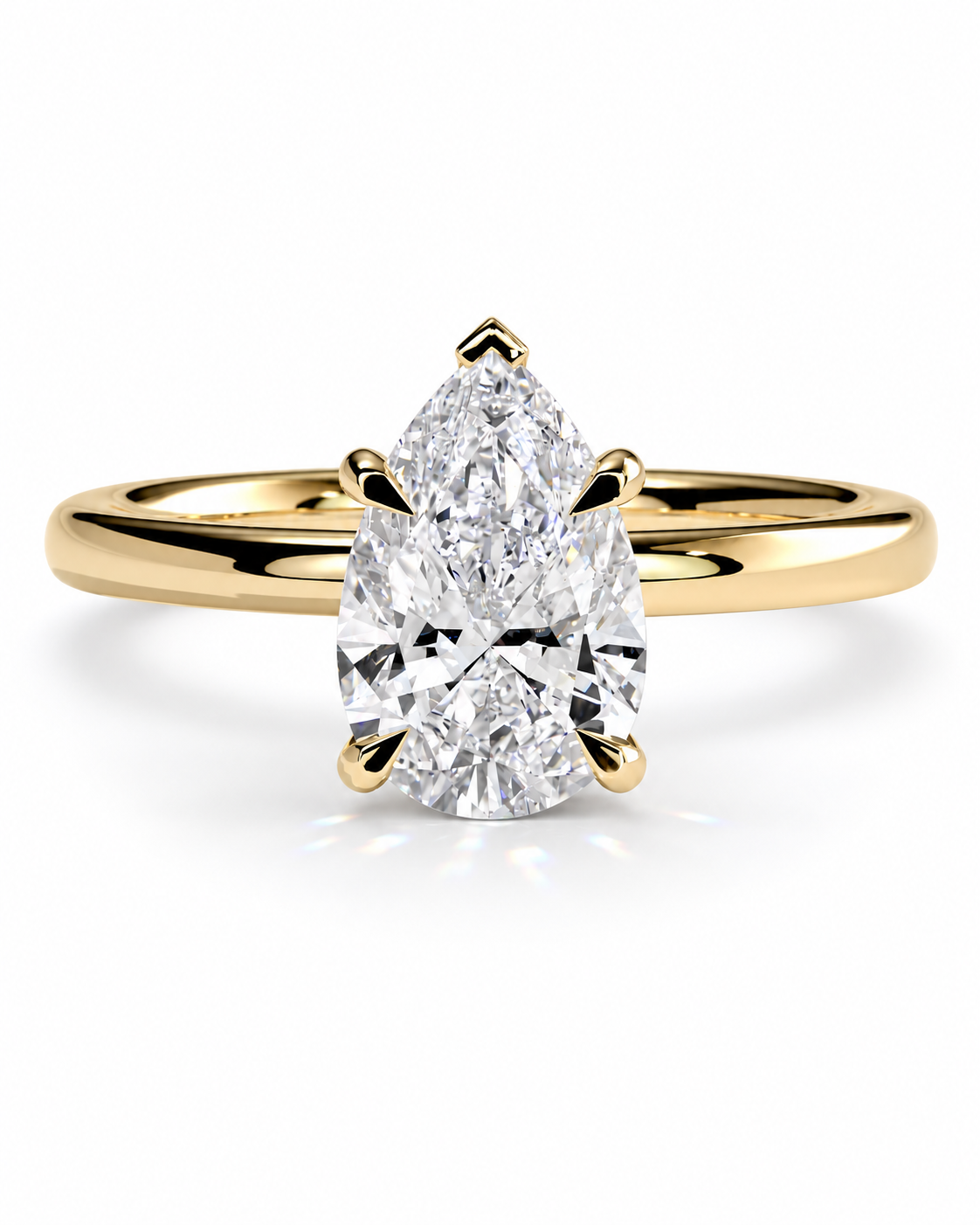 color_10K_YG, color_14K_YG &&	
A pear-cut diamond engagement ring with a yellow gold band, shown on a clean white background.