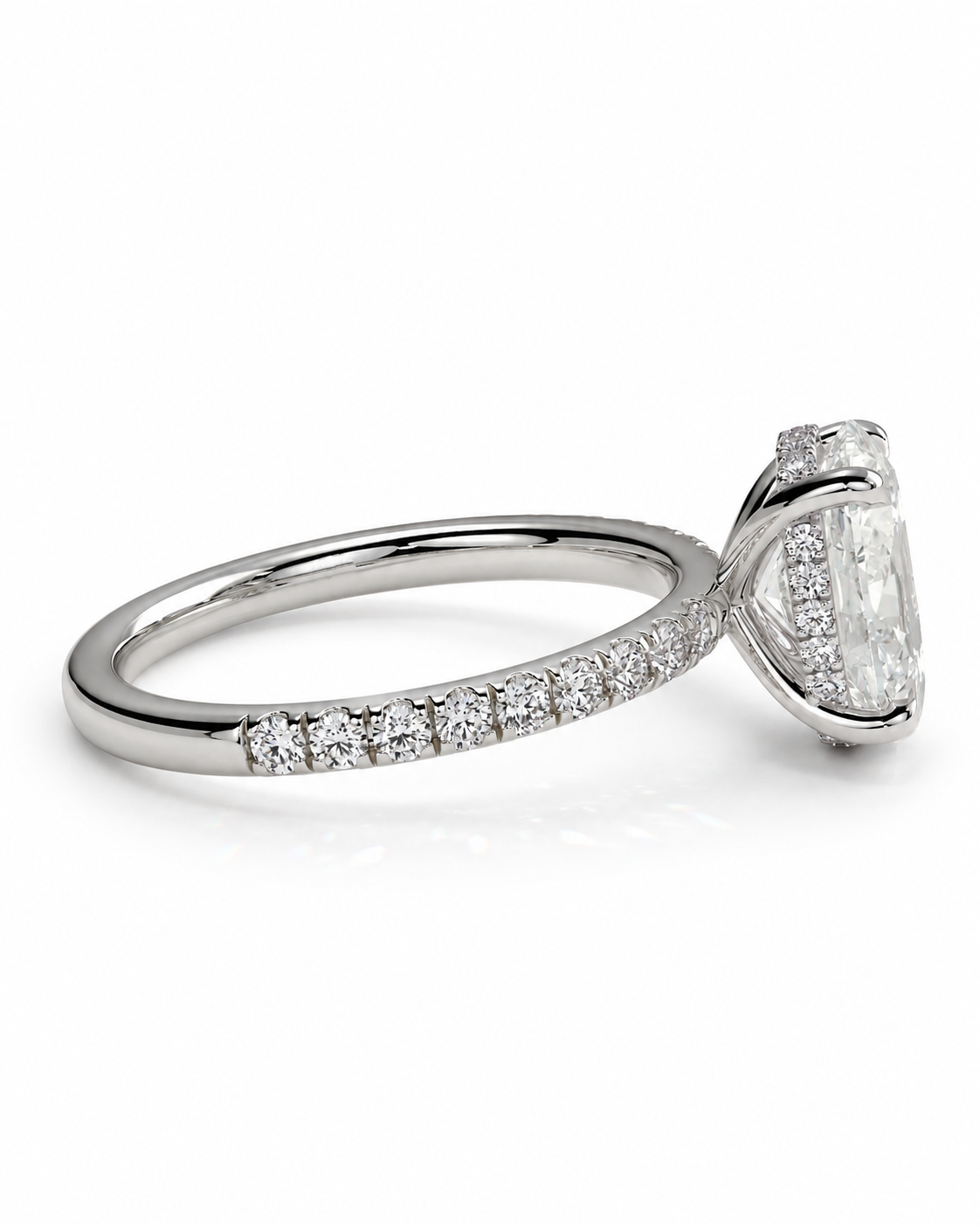color_925_SIL,color_935_ARG,color_10K_WG, color_14K_WG &&	
A silver-toned diamond ring featuring a large emerald-cut center stone and a pave band with smaller round diamonds, shown on a clean white background.