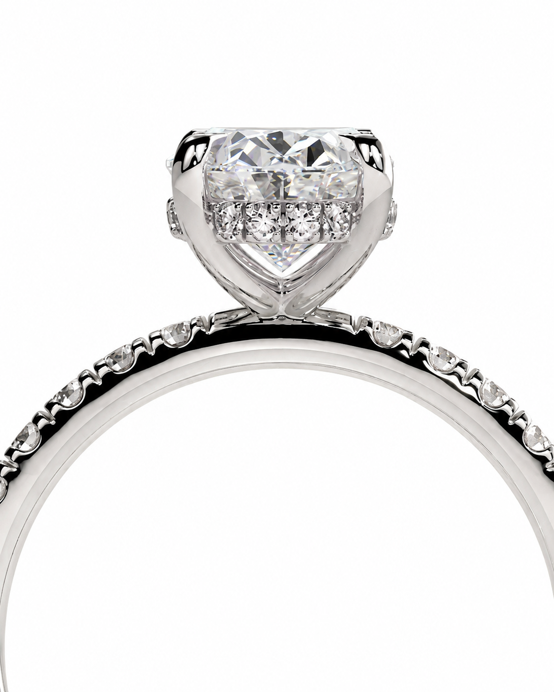 color_925_SIL,color_935_ARG,color_10K_WG, color_14K_WG &&	
A close-up studio shot of a silver-toned diamond ring featuring a heart-shaped center stone with smaller diamonds, set on a polished band with a row of small side stones, against a white background.