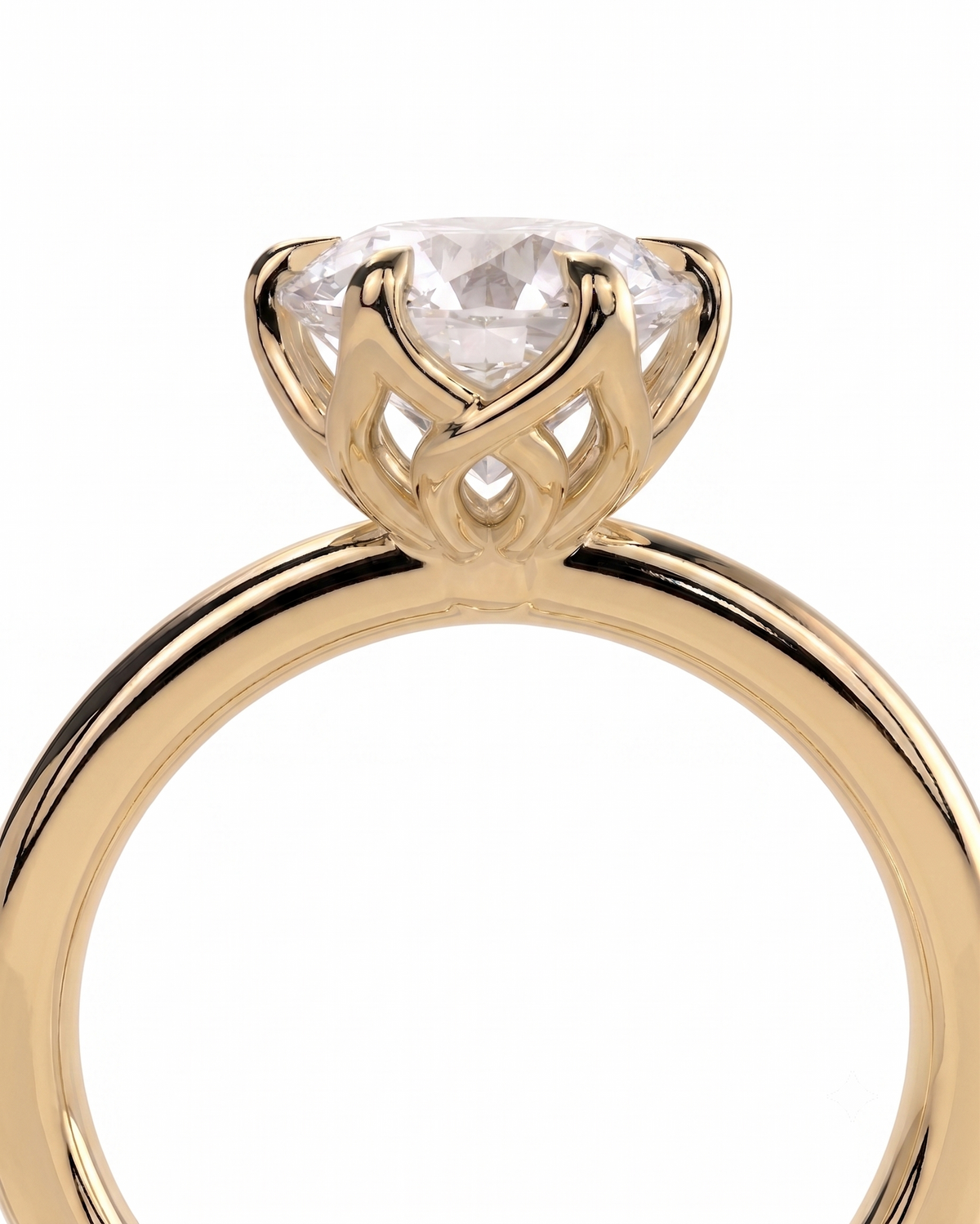 color_10K_YG, color_14K_YG &&A close-up shot of a yellow gold solitaire engagement ring with a marquise-cut clear gemstone, set against a solid white background.