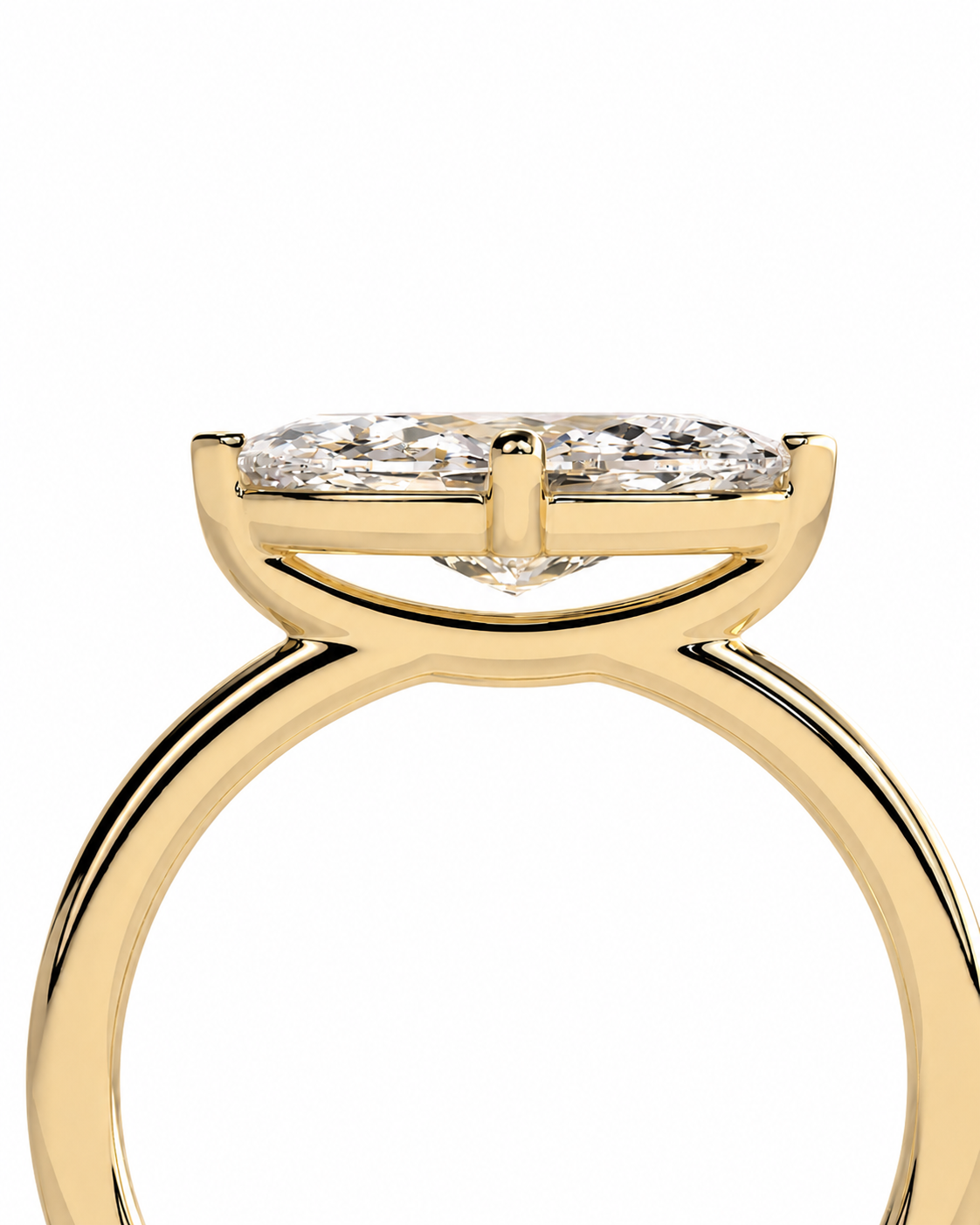 color_10K_YG, color_14K_YG &&Close-up of a yellow gold ring with a marquise-cut diamond center stone in a prong setting, shown against a plain white background.